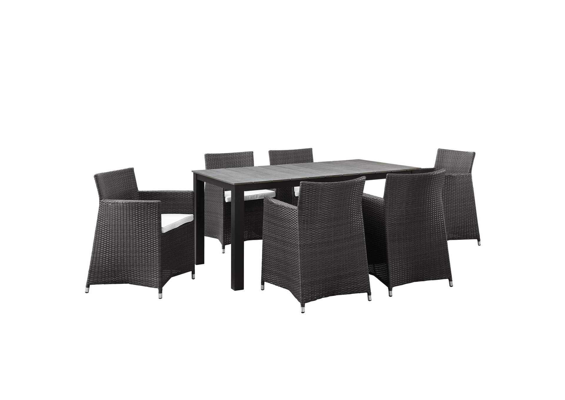 Brown White Junction 7 Piece Outdoor Patio Dining Set,Modway