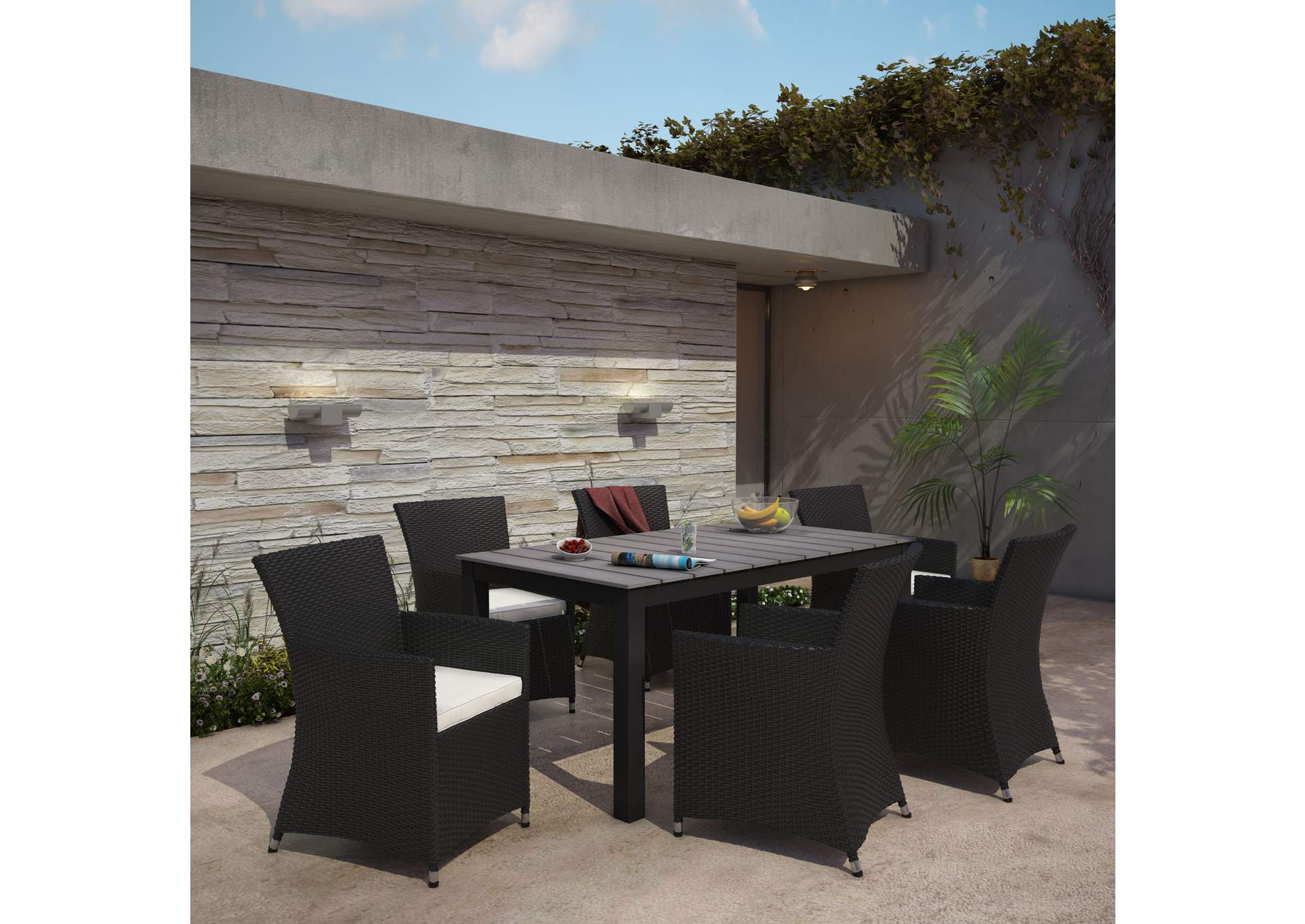 Brown White Junction 7 Piece Outdoor Patio Dining Set,Modway