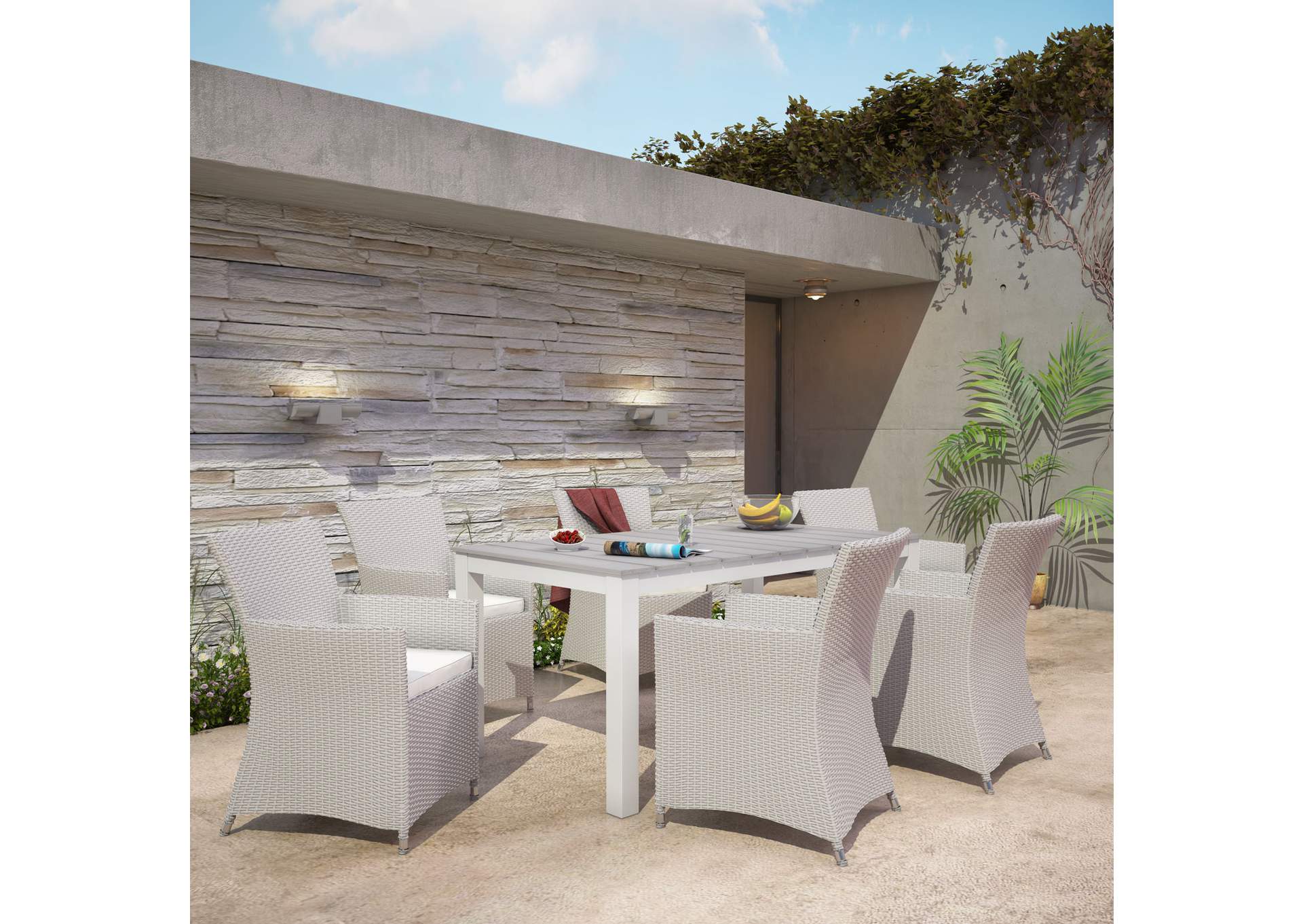 Gray White Junction 7 Piece Outdoor Patio Dining Set,Modway