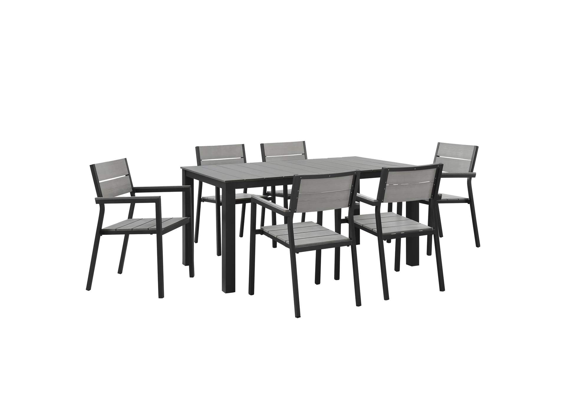 Brown Gray Maine 7 Piece Outdoor Patio Dining Set,Modway