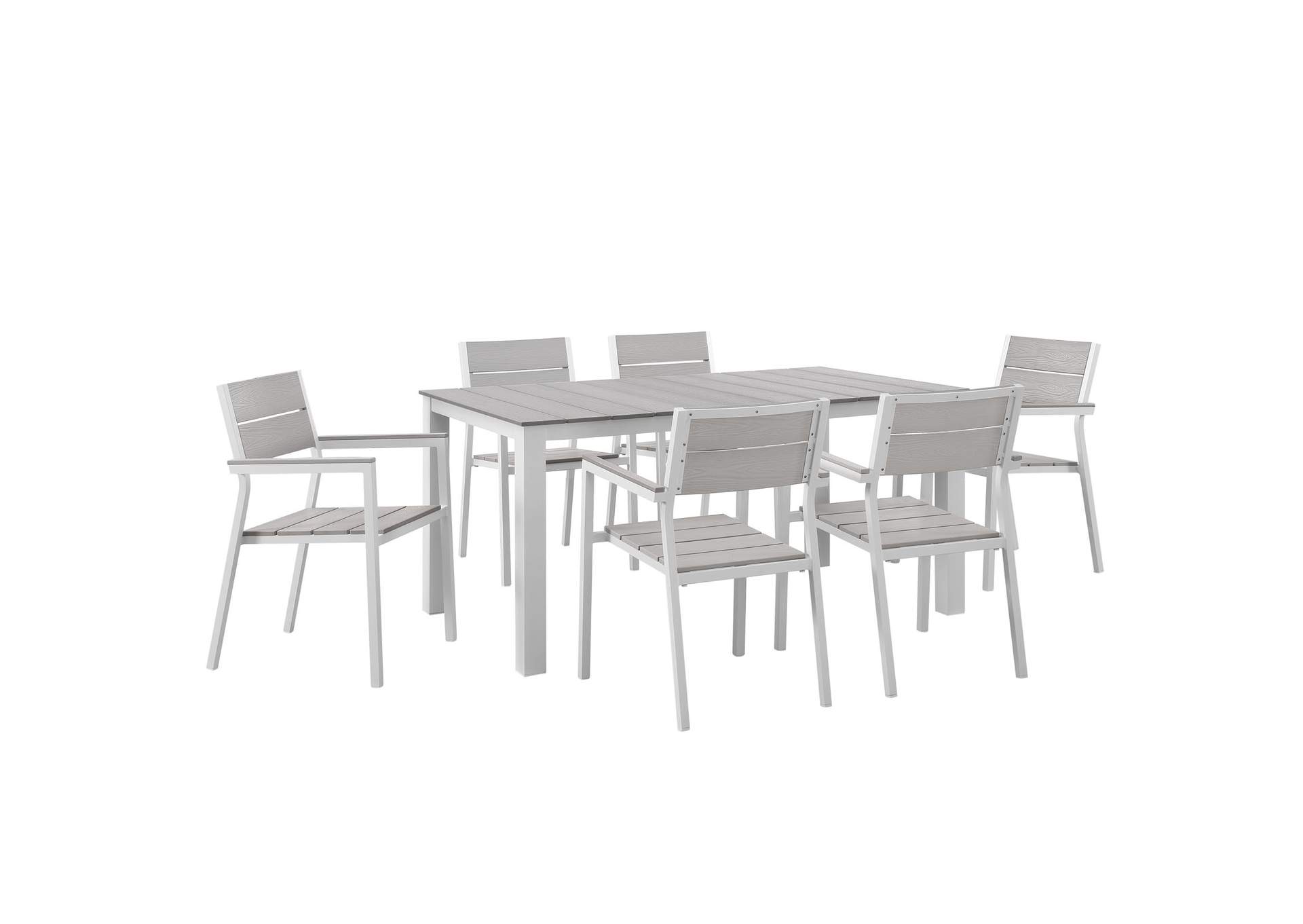 Maine White Light Gray 7 Piece Outdoor Patio Dining Set,Modway