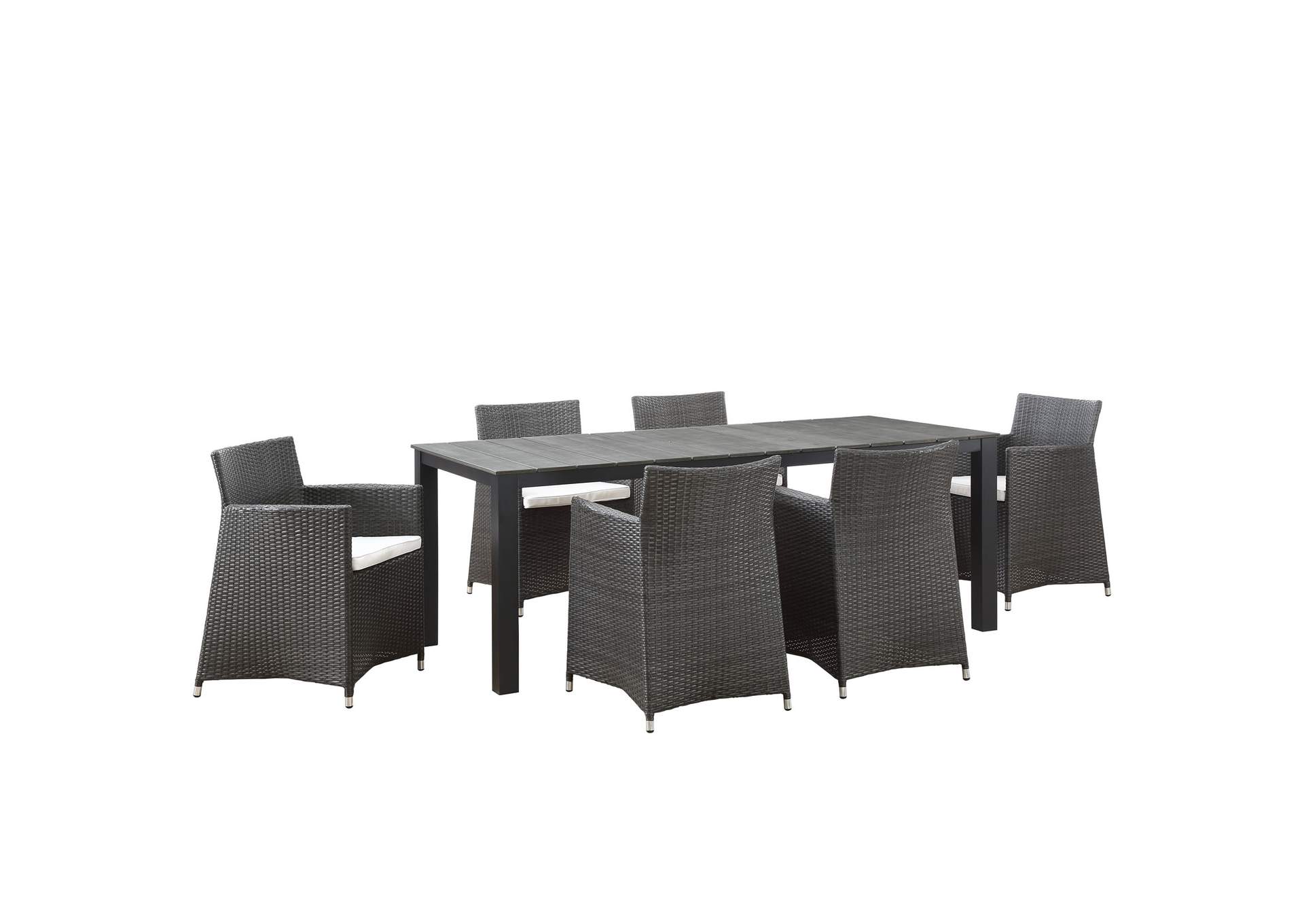 Brown White Junction 7 Piece Outdoor Patio Dining Set,Modway