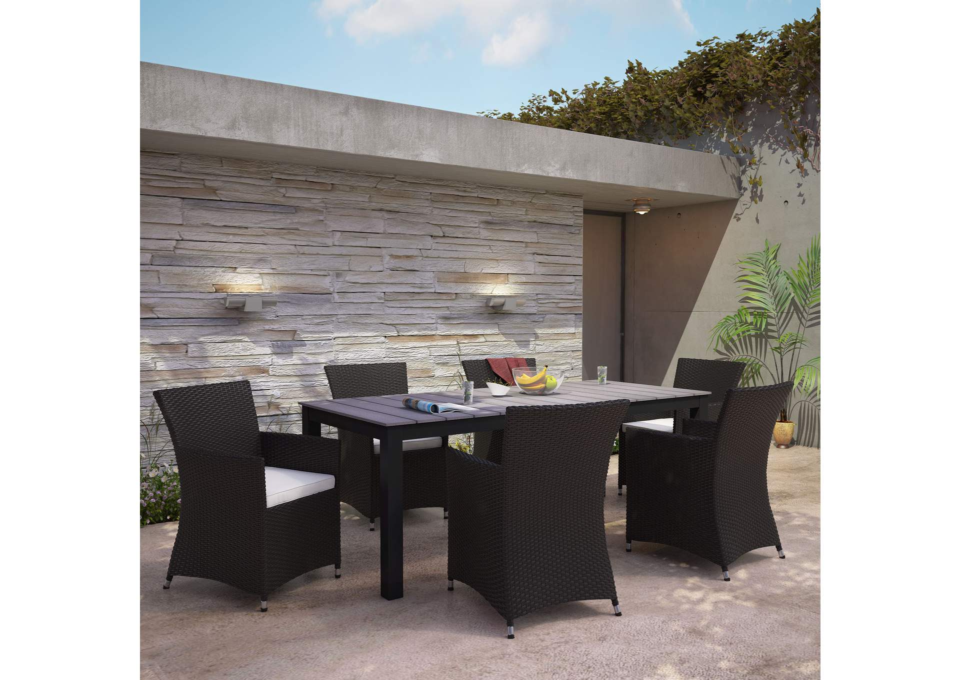 Brown White Junction 7 Piece Outdoor Patio Dining Set,Modway