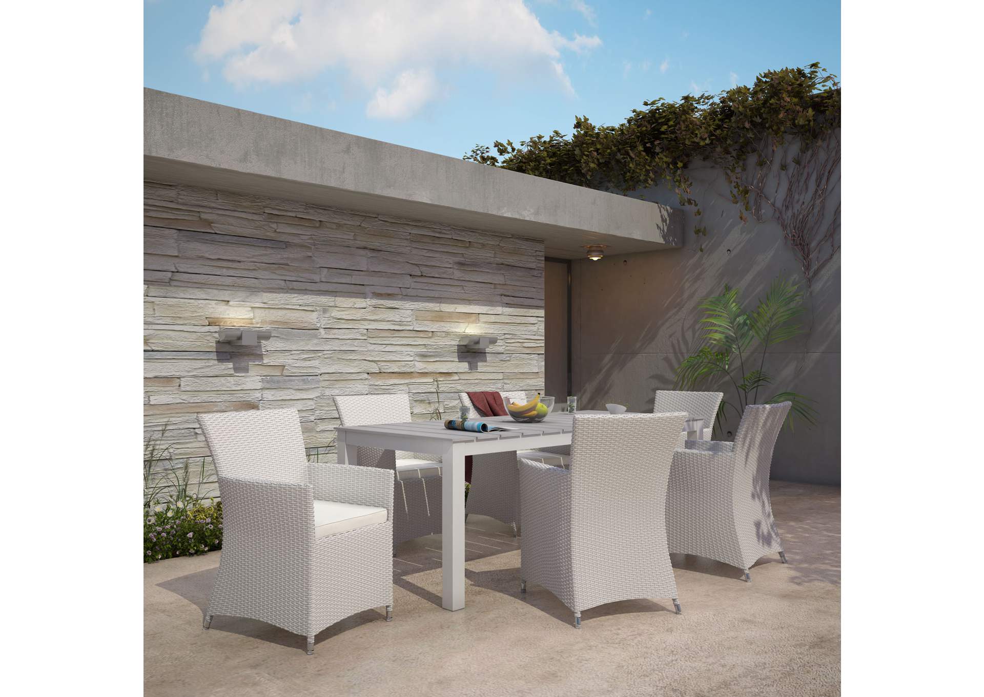 Gray White Junction 7 Piece Outdoor Patio Dining Set,Modway