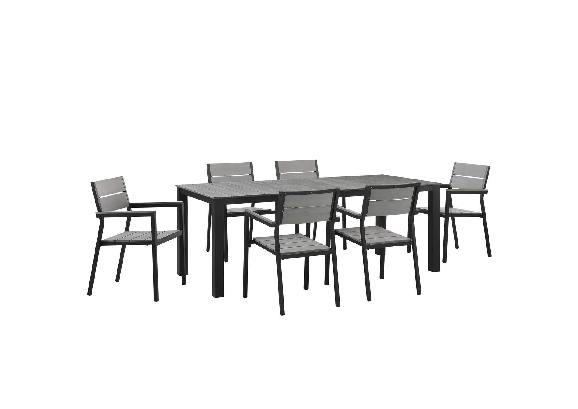 Brown Gray Maine 7 Piece Outdoor Patio Dining Set,Modway