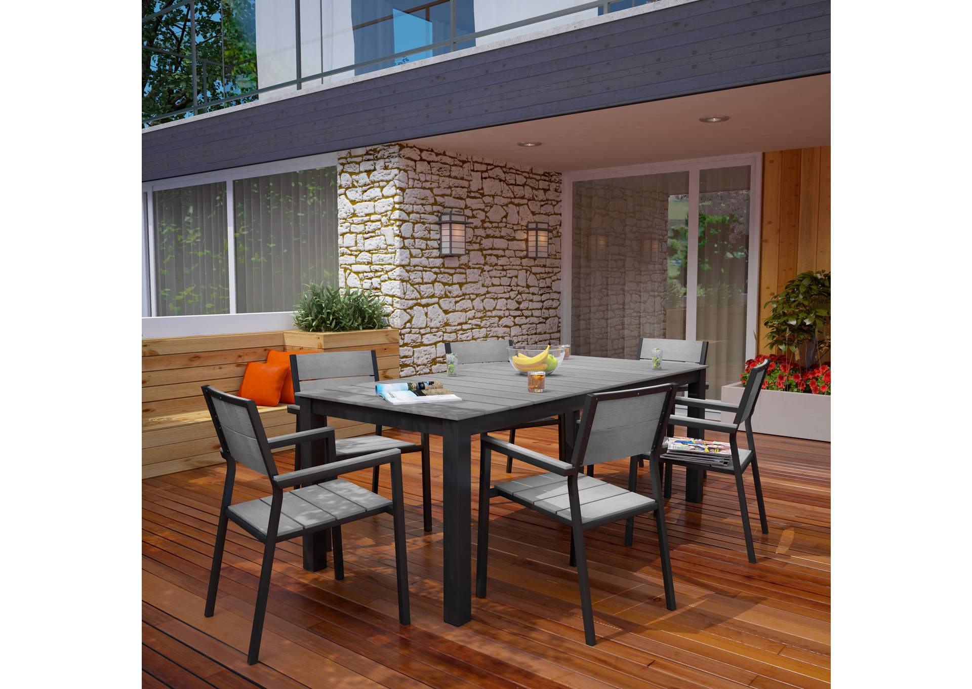 Brown Gray Maine 7 Piece Outdoor Patio Dining Set,Modway