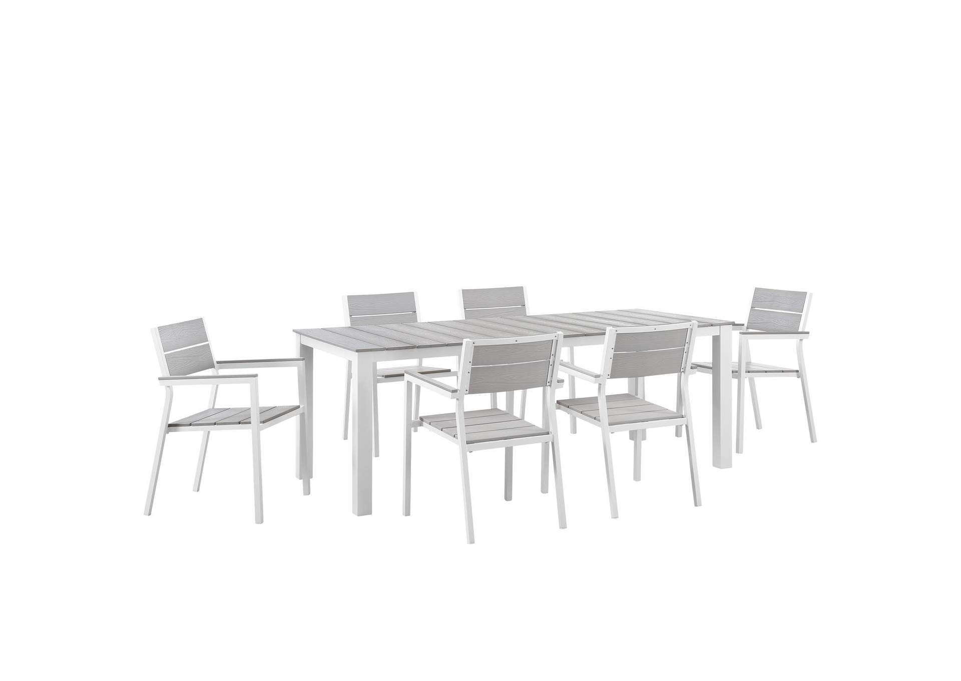 White Light Gray Maine 7 Piece Outdoor Patio Dining Set,Modway