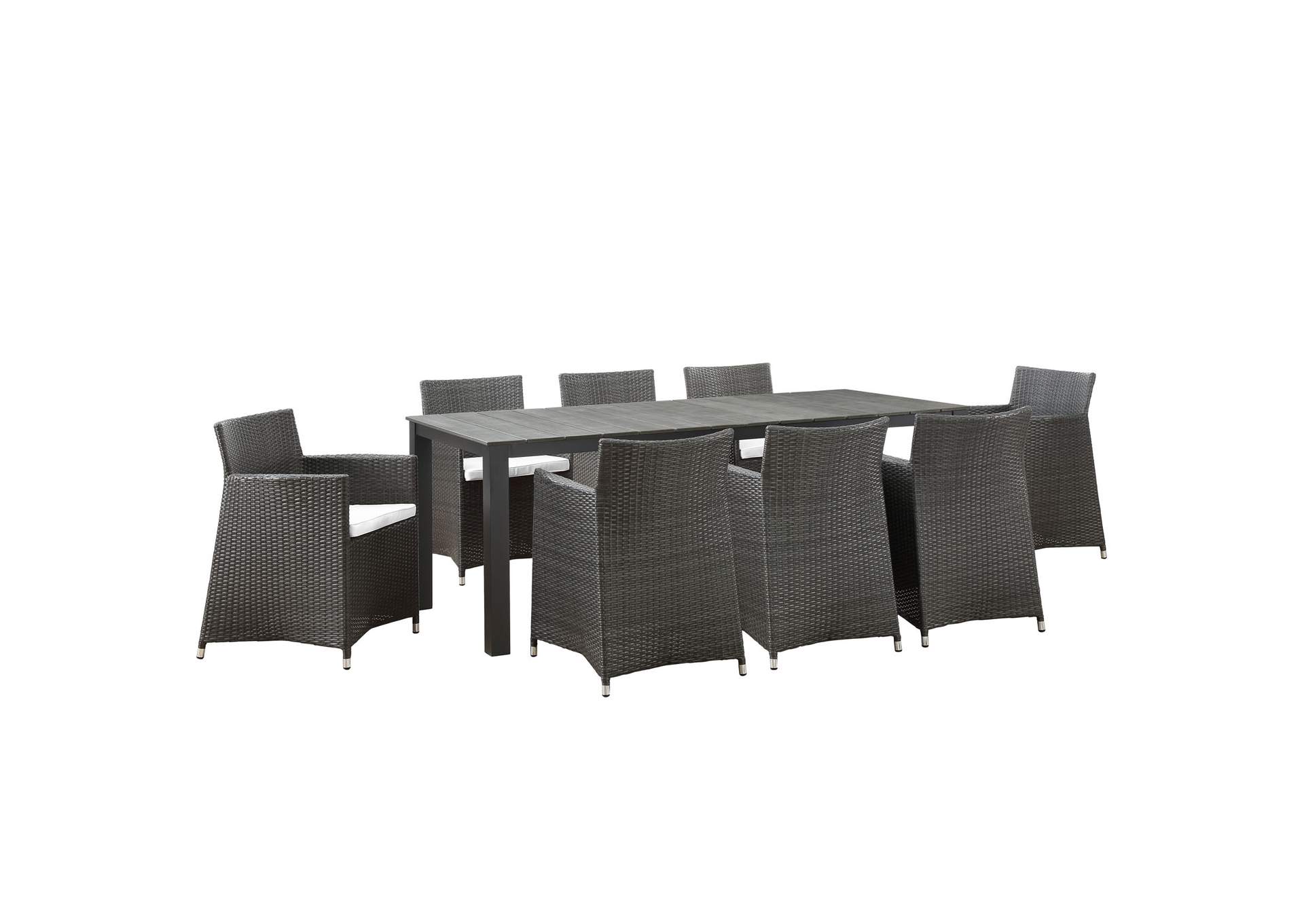 Brown White Junction 9 Piece Outdoor Patio Dining Set,Modway