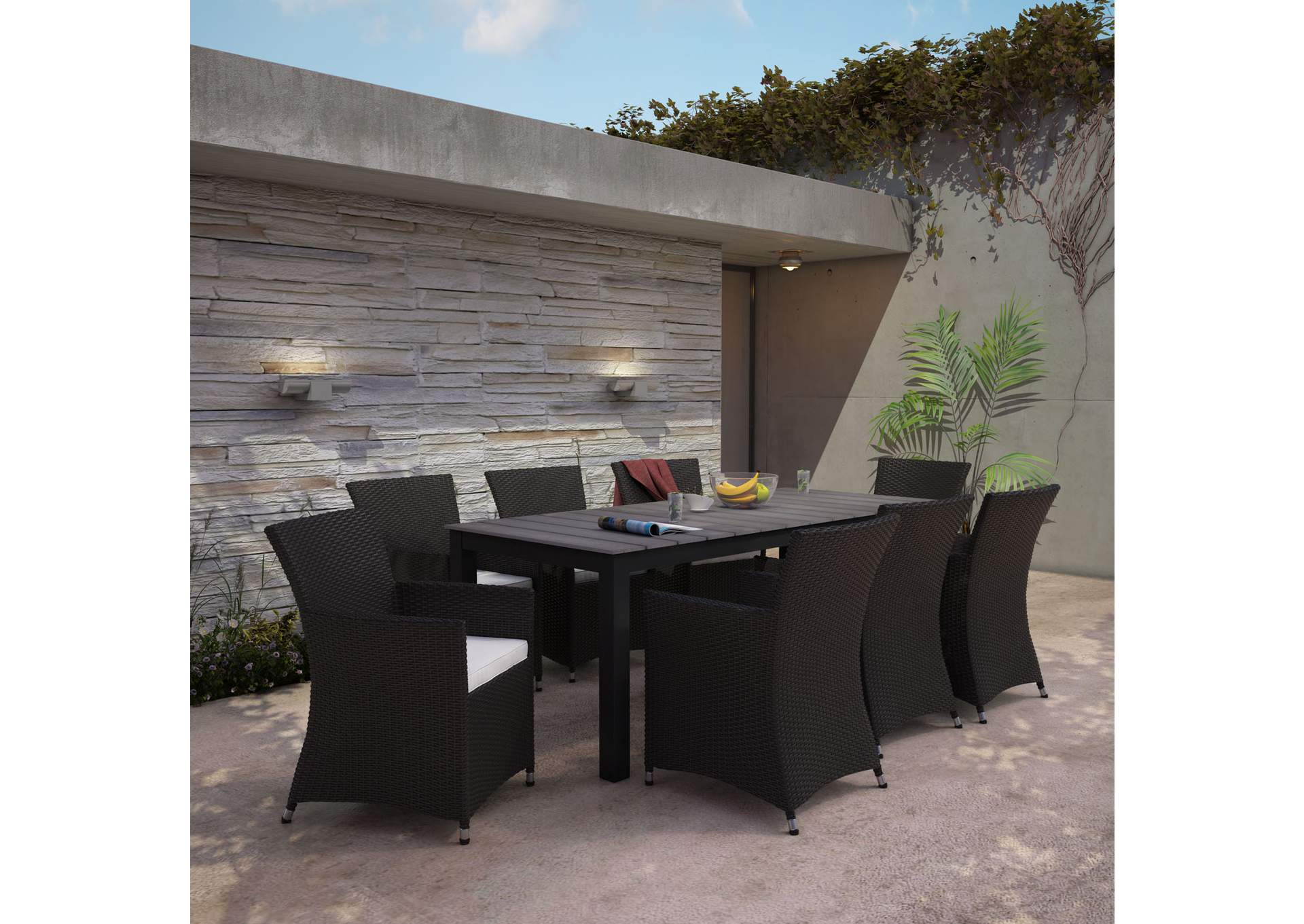 Brown White Junction 9 Piece Outdoor Patio Dining Set,Modway