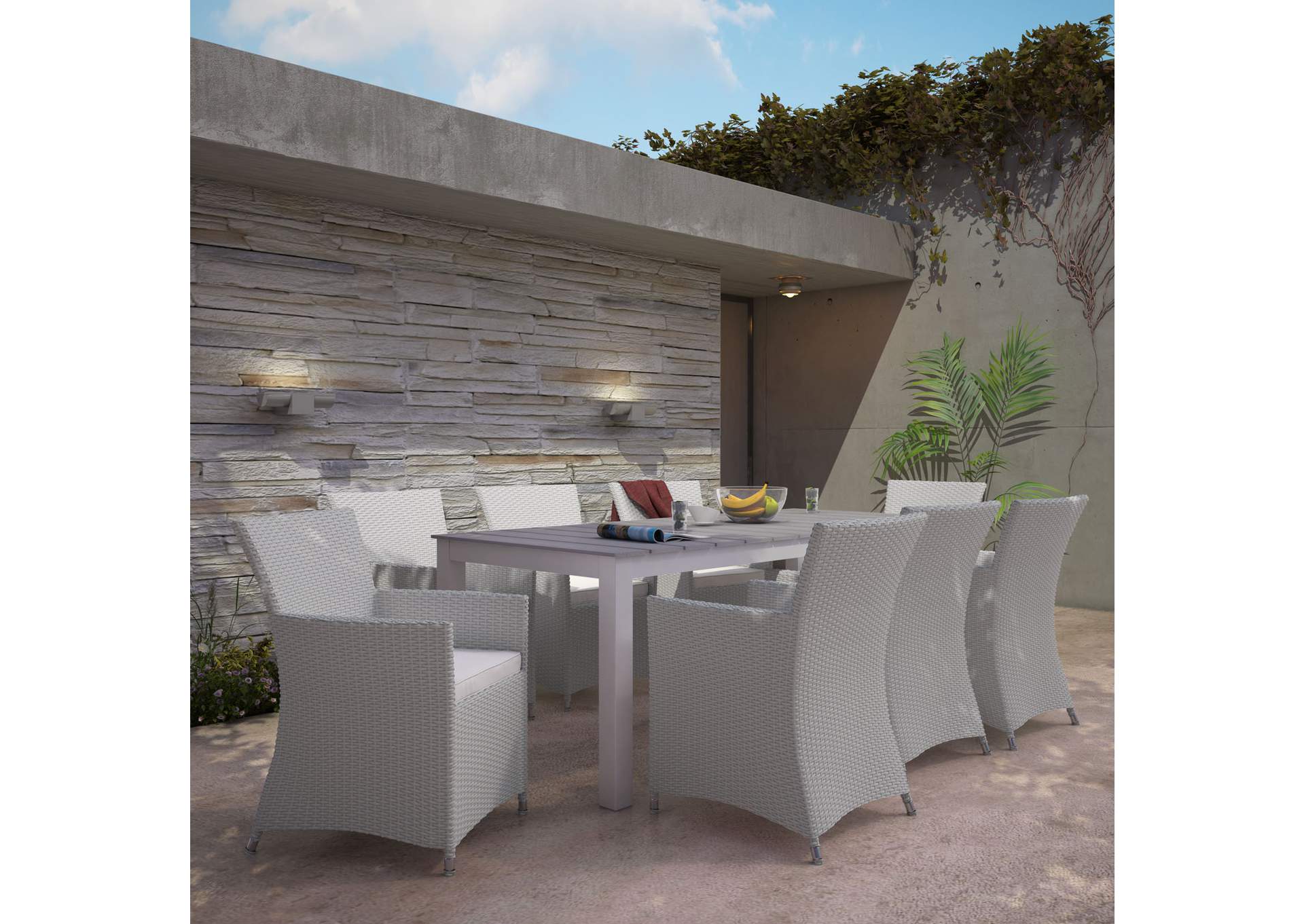 Gray White Junction 9 Piece Outdoor Patio Dining Set,Modway