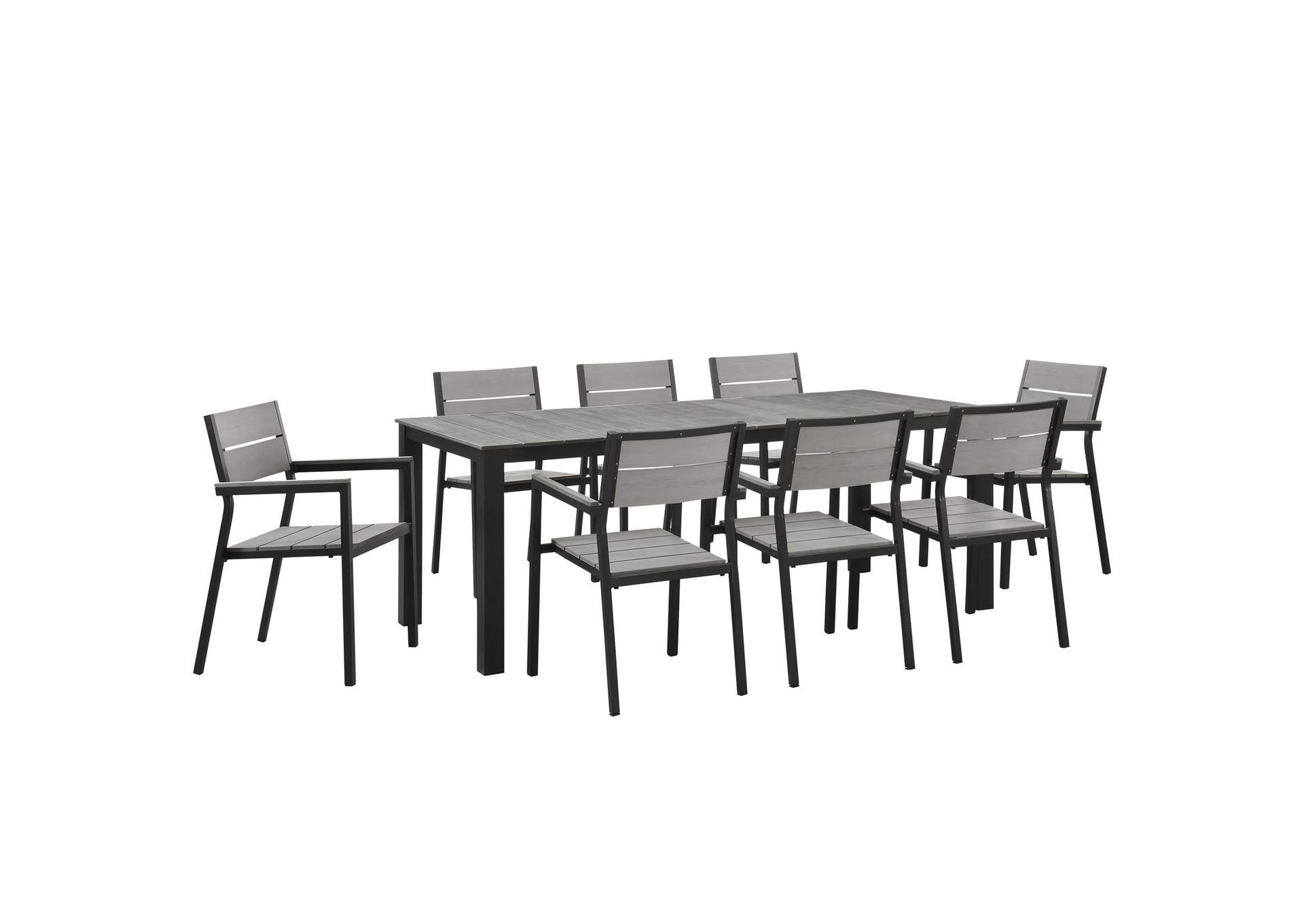 Brown Gray Maine 9 Piece Outdoor Patio Dining Set,Modway