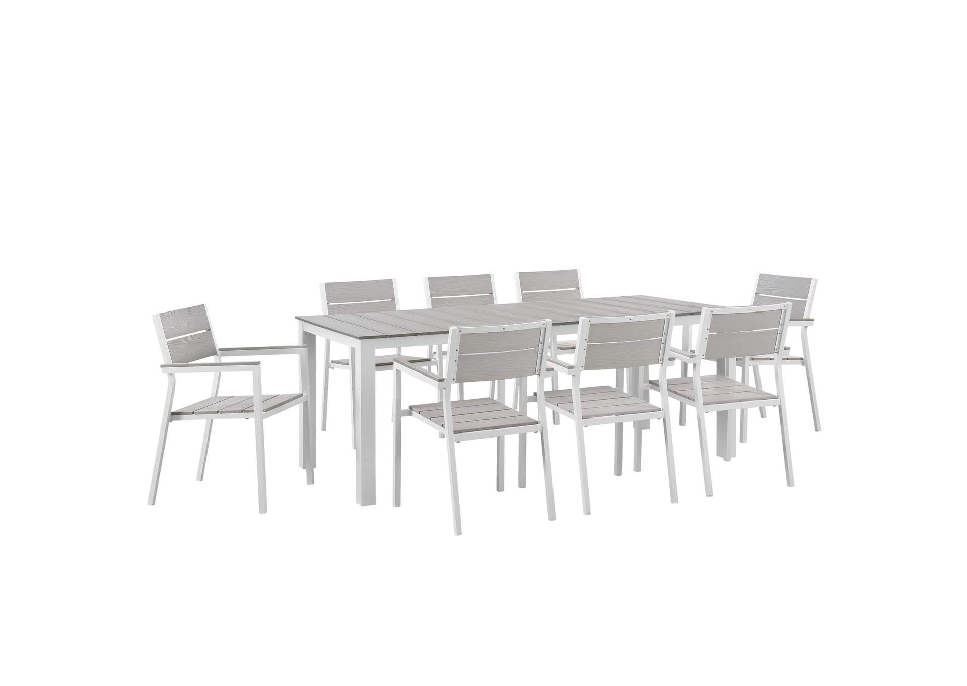 White Light Gray Maine 9 Piece Outdoor Patio Dining Set,Modway