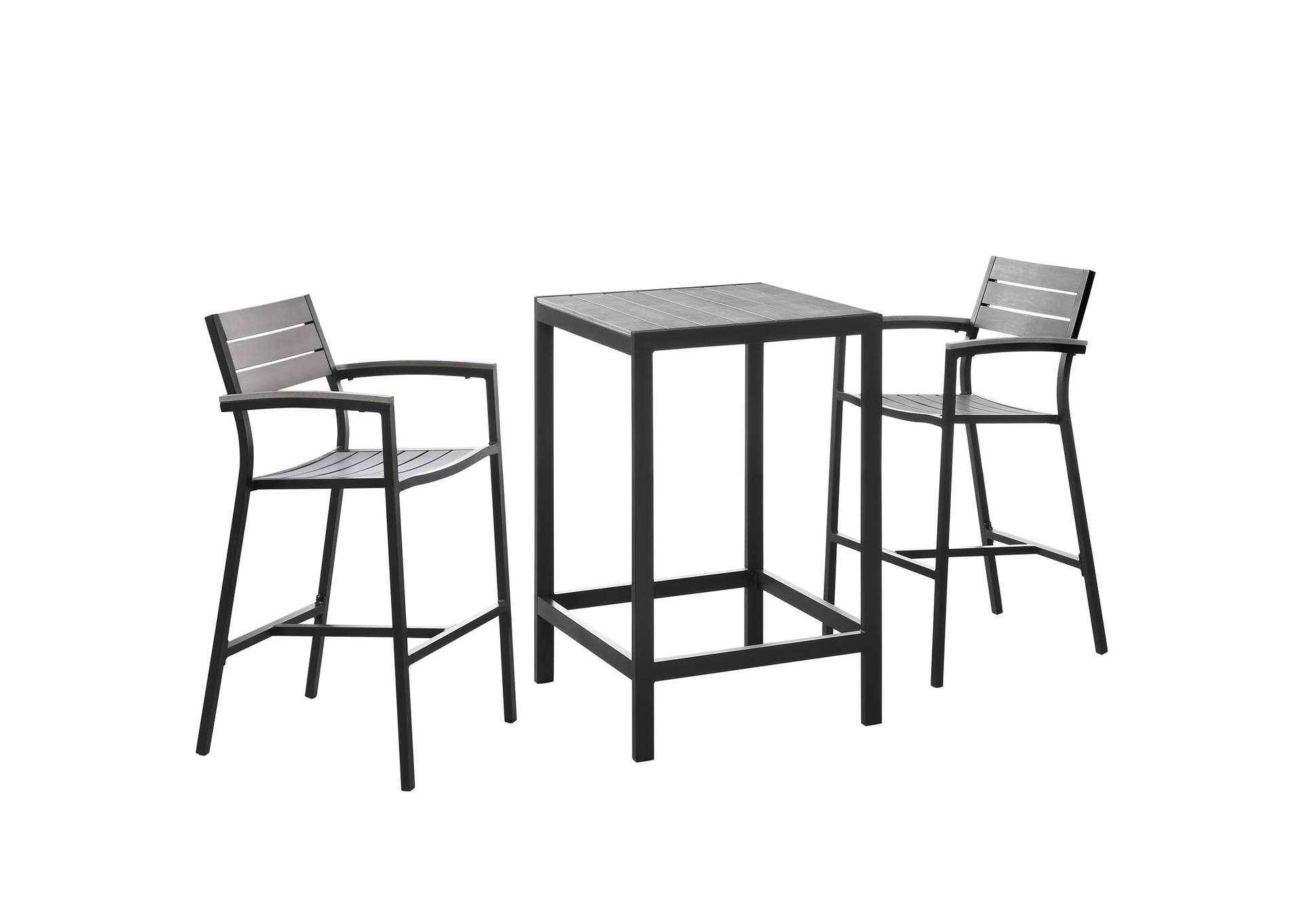 Brown Gray Maine 3 Piece Outdoor Patio Dining Set,Modway