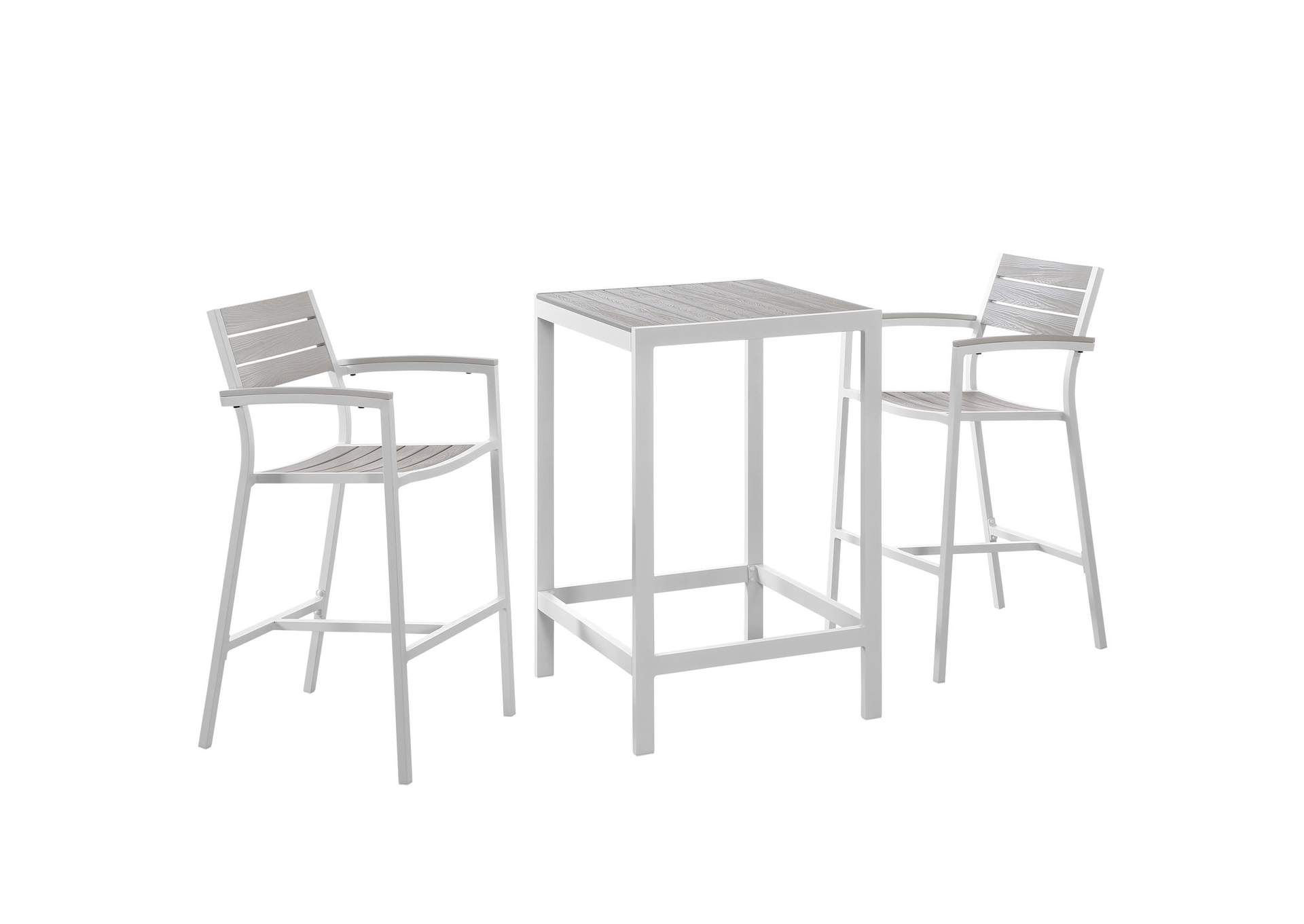 White Light Gray Maine 3 Piece Outdoor Patio Dining Set,Modway