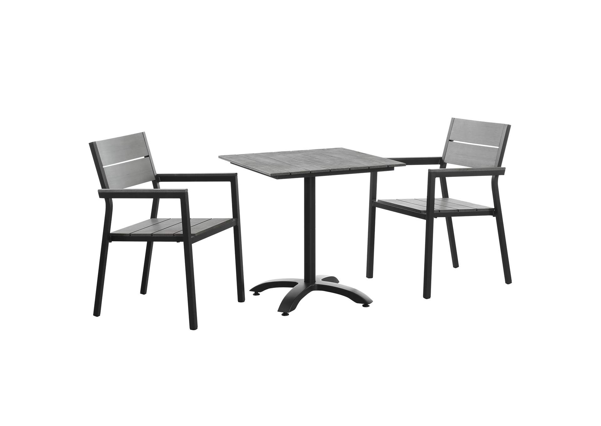 Brown Gray Maine 3 Piece Outdoor Patio Dining Set,Modway