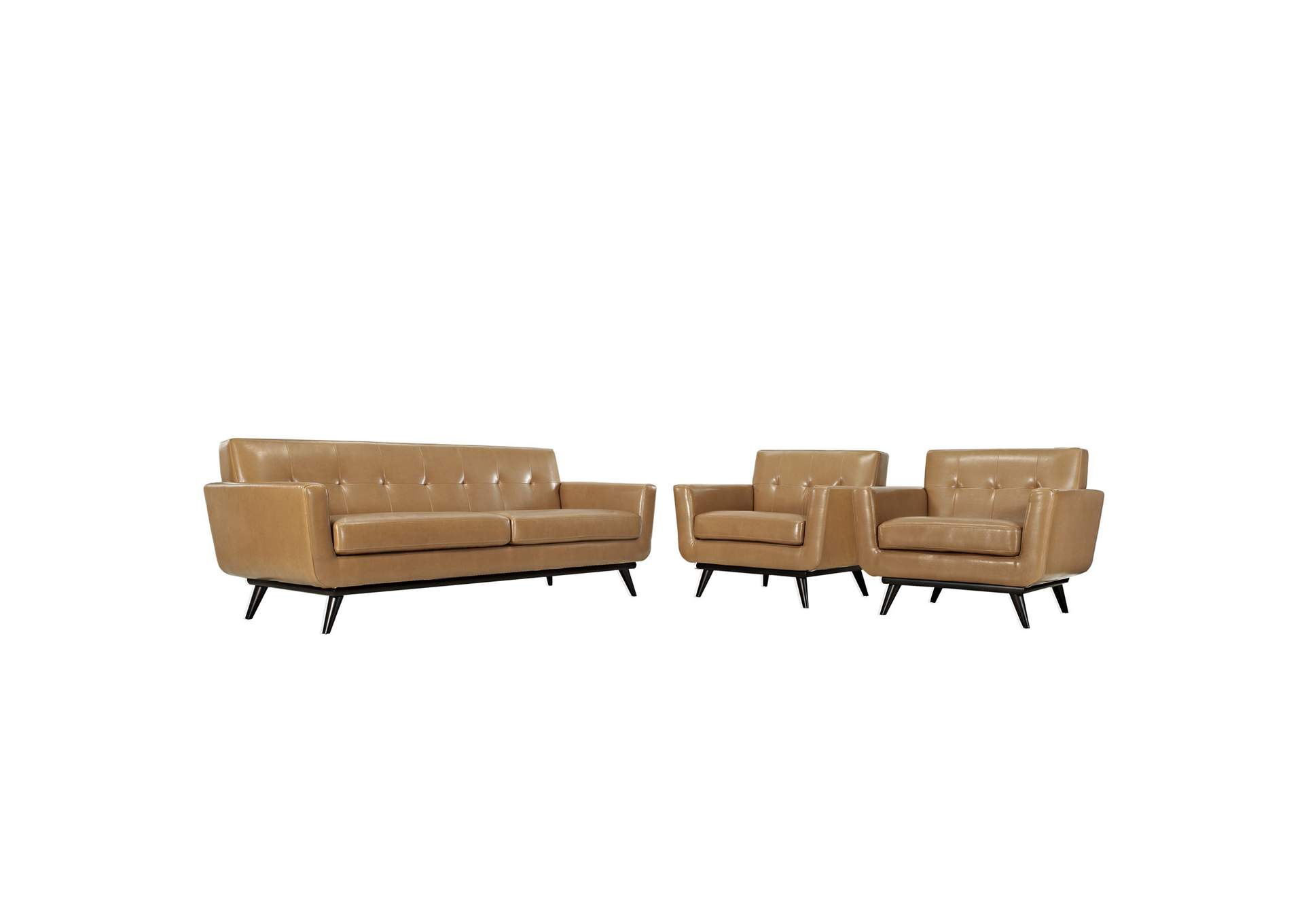 Tan Engage 3 Piece Leather Living Room Set,Modway