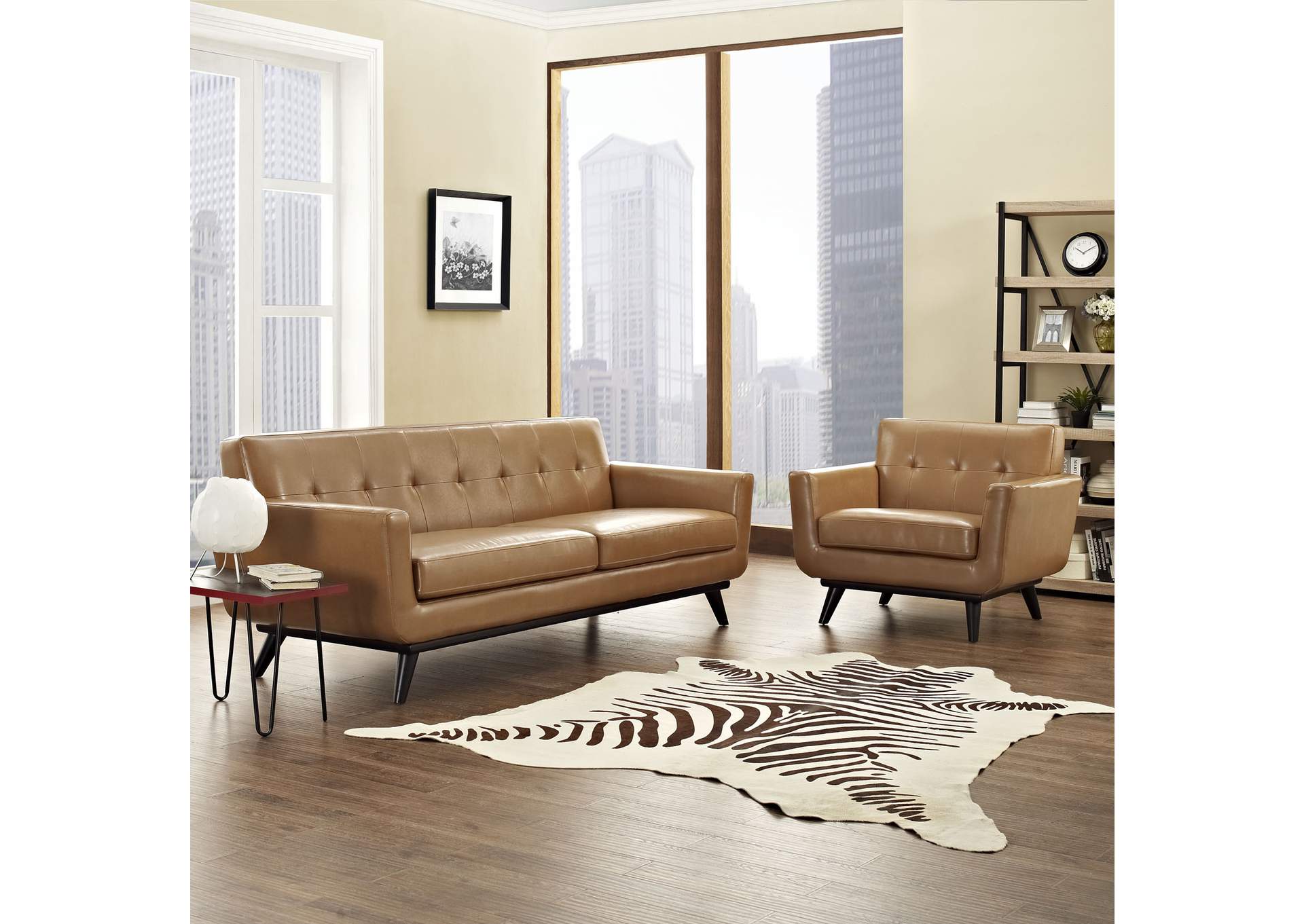 Engage Tan 2 Piece Leather Living Room Set,Modway
