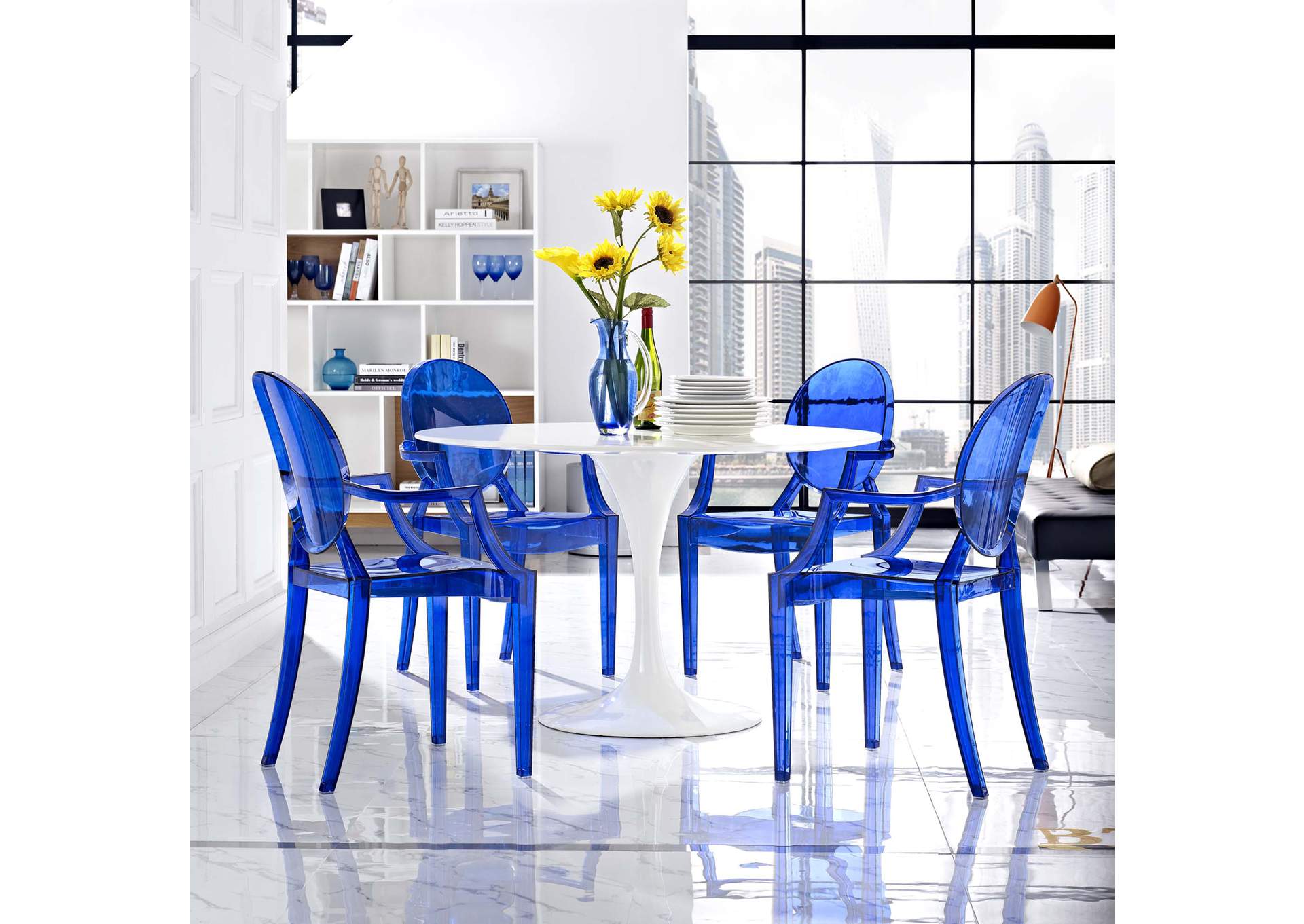 Blue Casper Arm Dining Chairs [Set of 4],Modway