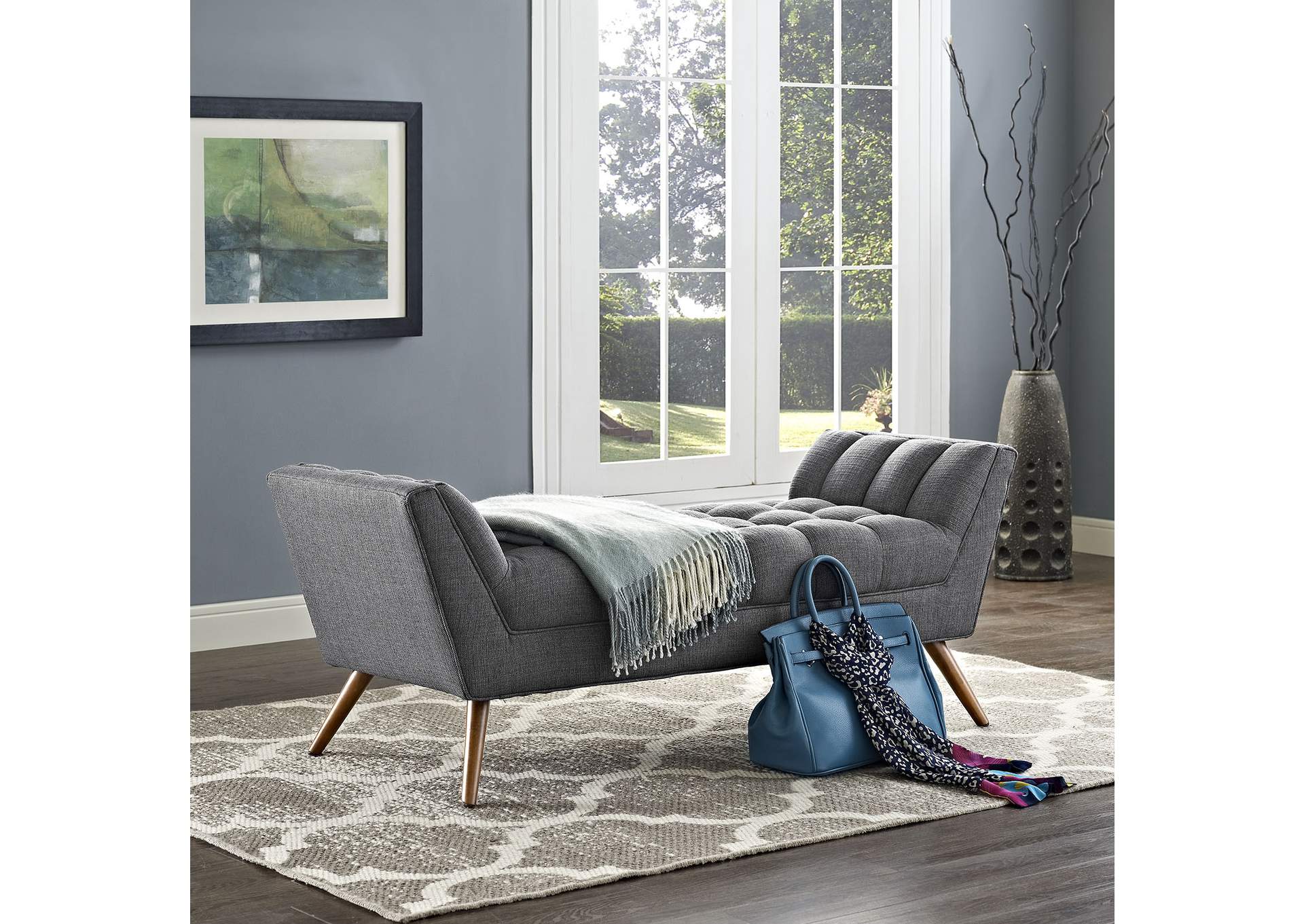 Gray Response Medium Upholstered Fabric Bench,Modway