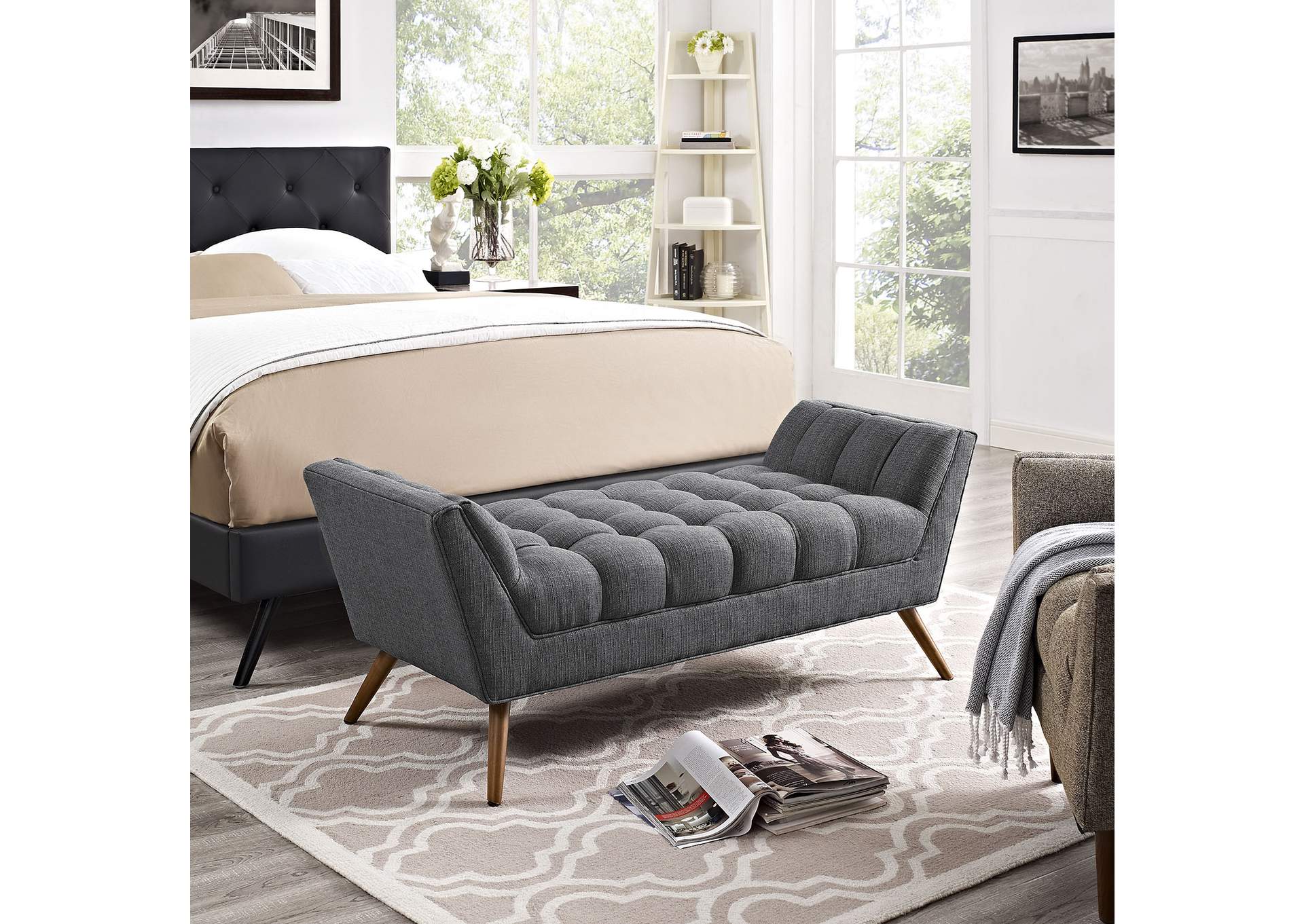 Gray Response Medium Upholstered Fabric Bench,Modway