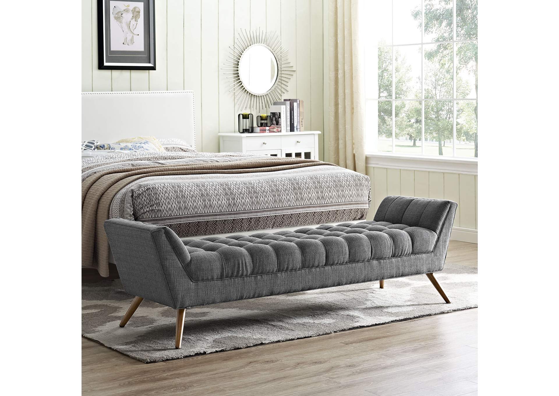 Gray Response Upholstered Fabric Bench,Modway
