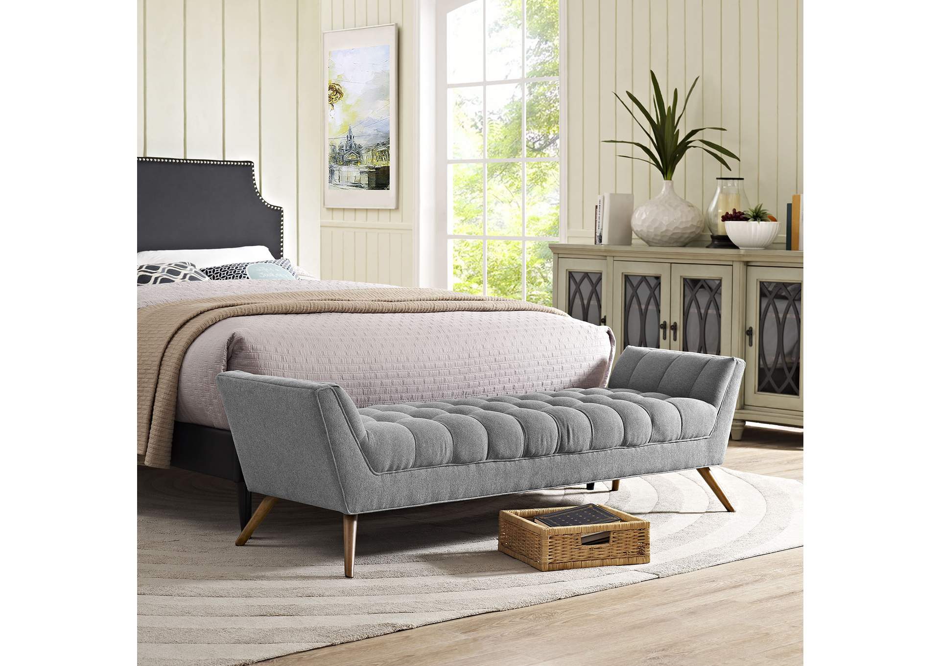 Expectation Gray Response Upholstered Fabric Bench,Modway