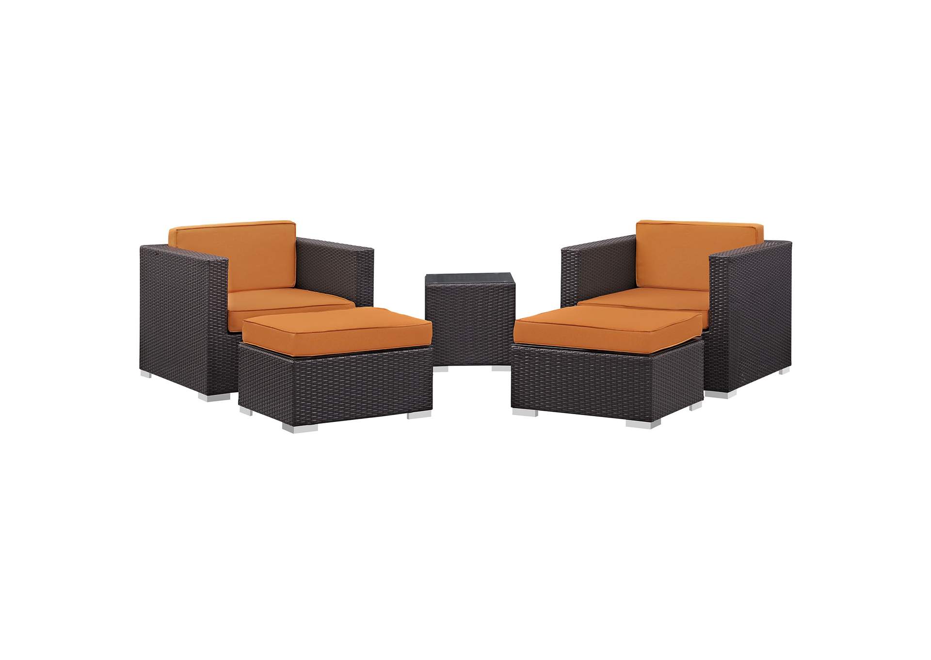 Convene Espresso Orange 5 Piece Outdoor Patio Sectional Set,Modway