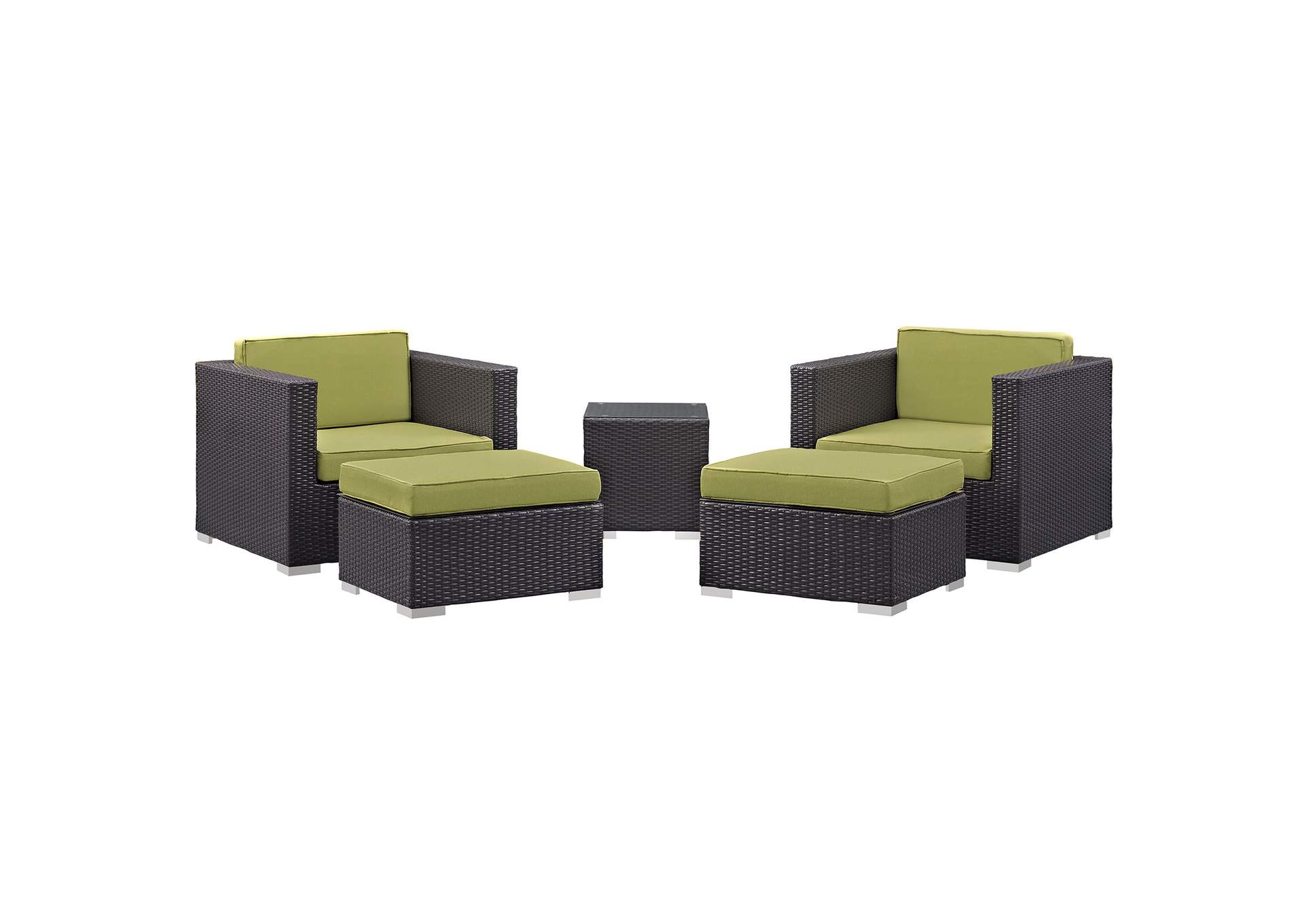 Convene Espresso Peridot 5 Piece Outdoor Patio Sectional Set,Modway