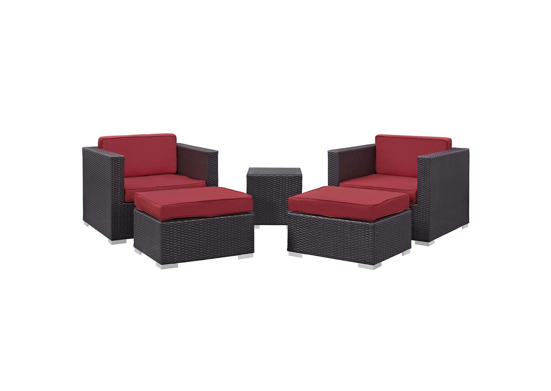 Convene Espresso Red 5 Piece Outdoor Patio Sectional Set,Modway