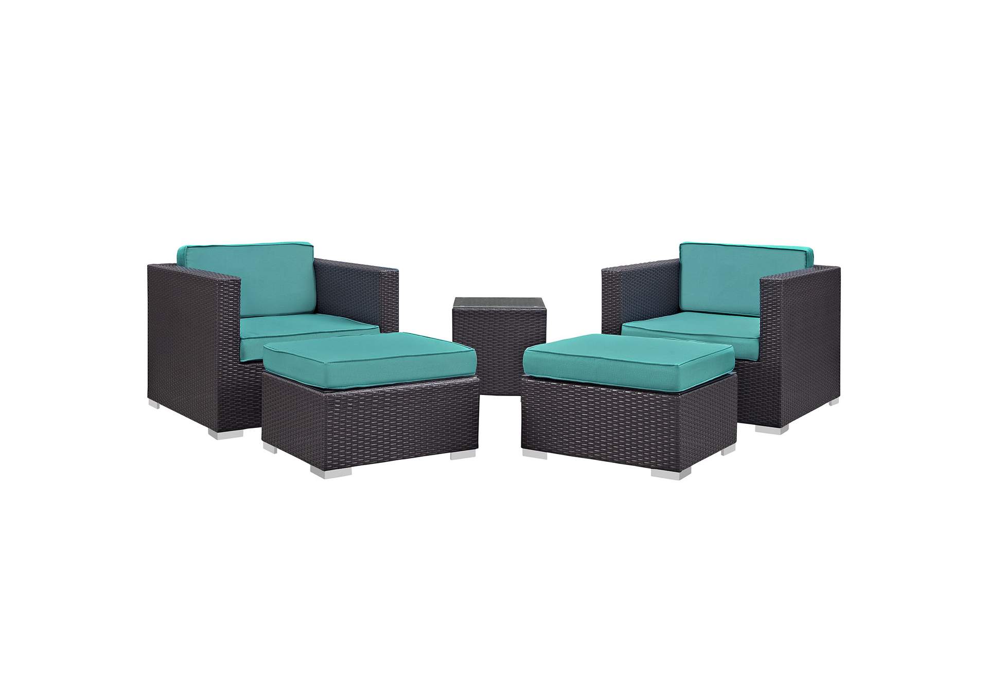 Convene Espresso Turquoise 5 Piece Outdoor Patio Sectional Set,Modway