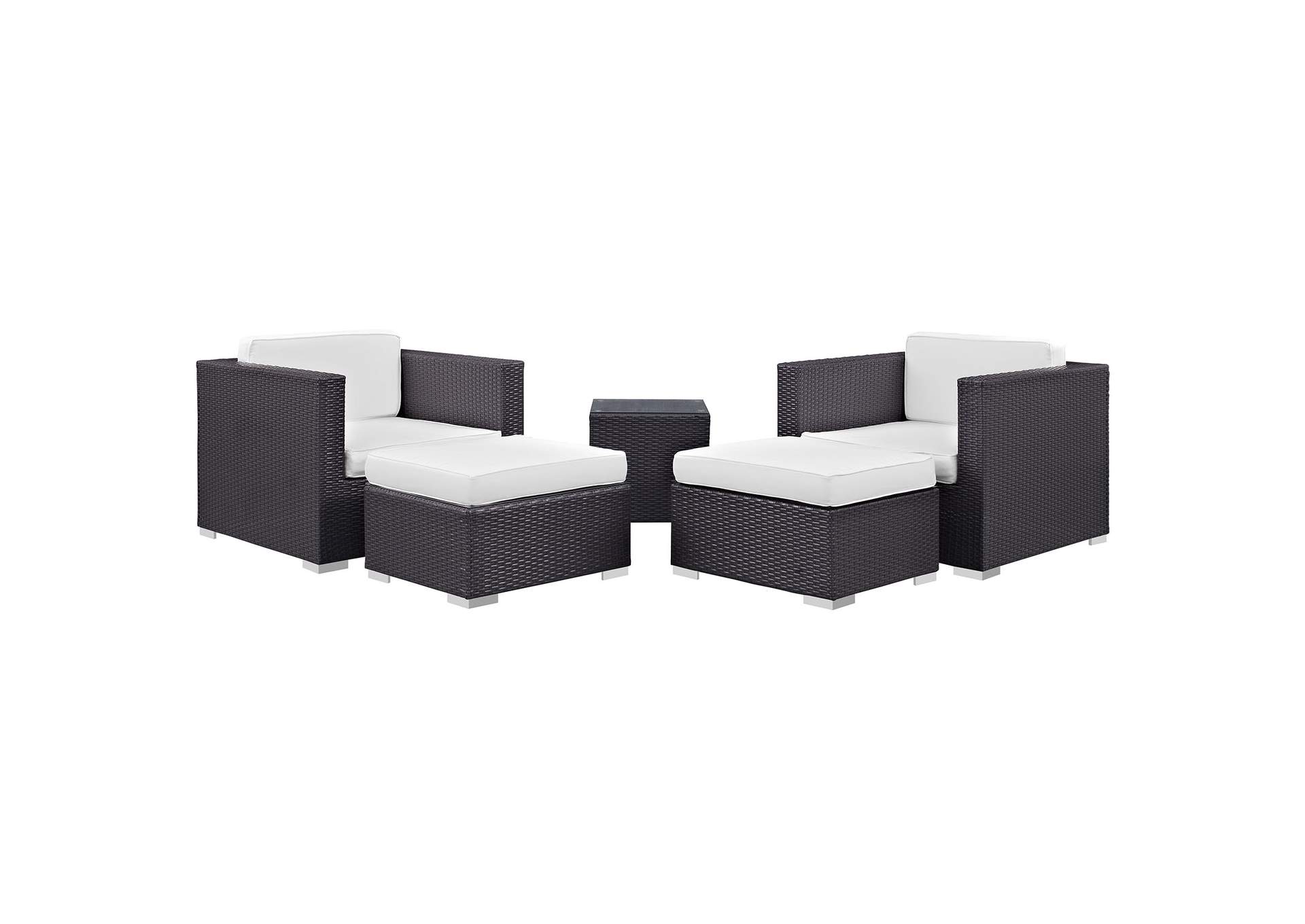 Convene Espresso White 5 Piece Outdoor Patio Sectional Set,Modway