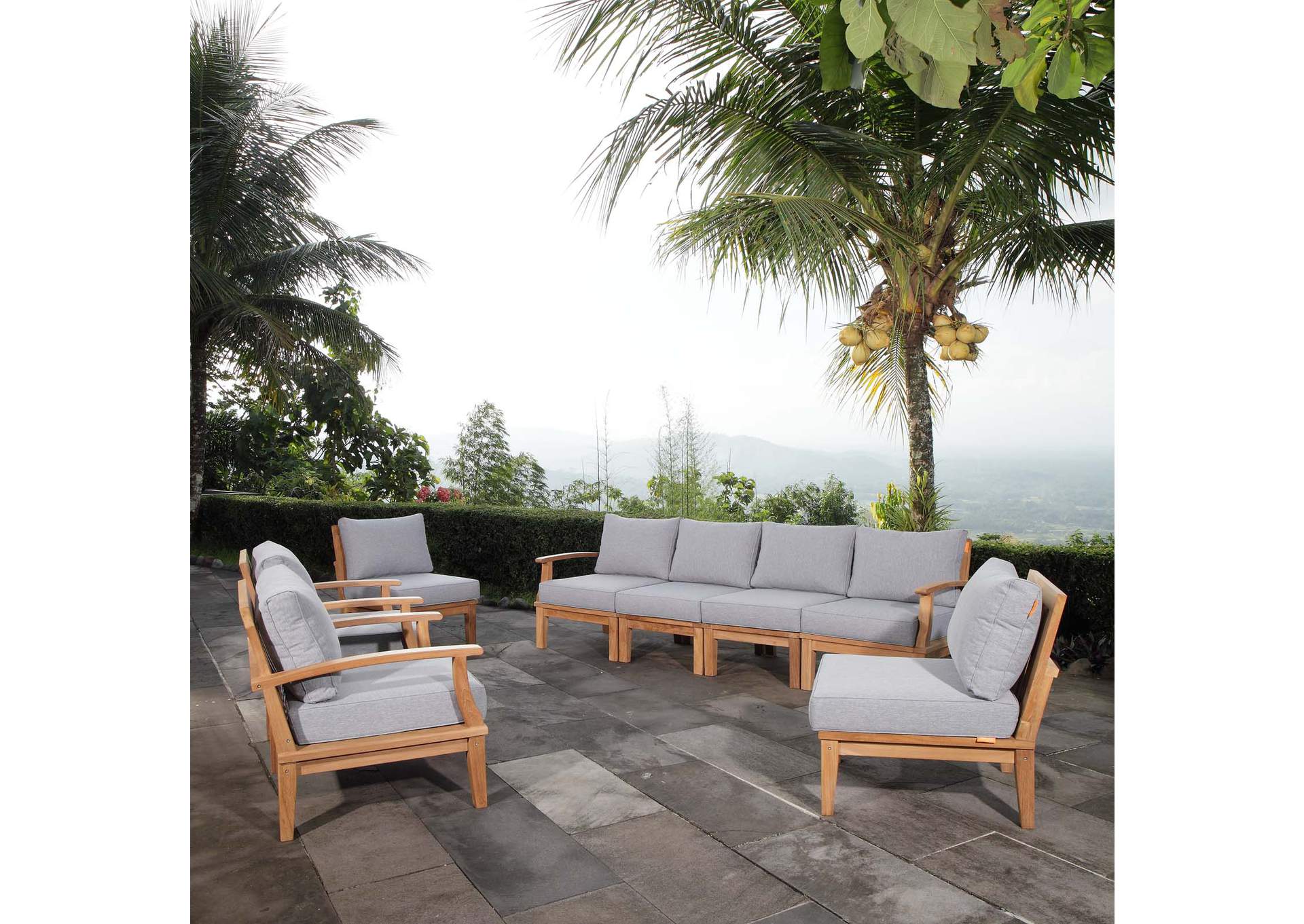 Marina Natural Gray 8 Piece Outdoor Patio Teak Set,Modway