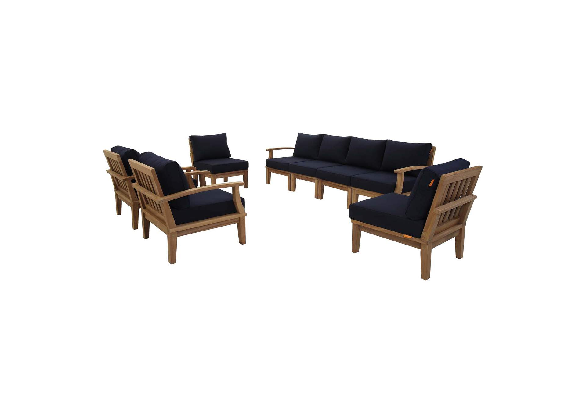 Marina Natural Navy 8 Piece Outdoor Patio Teak Set,Modway