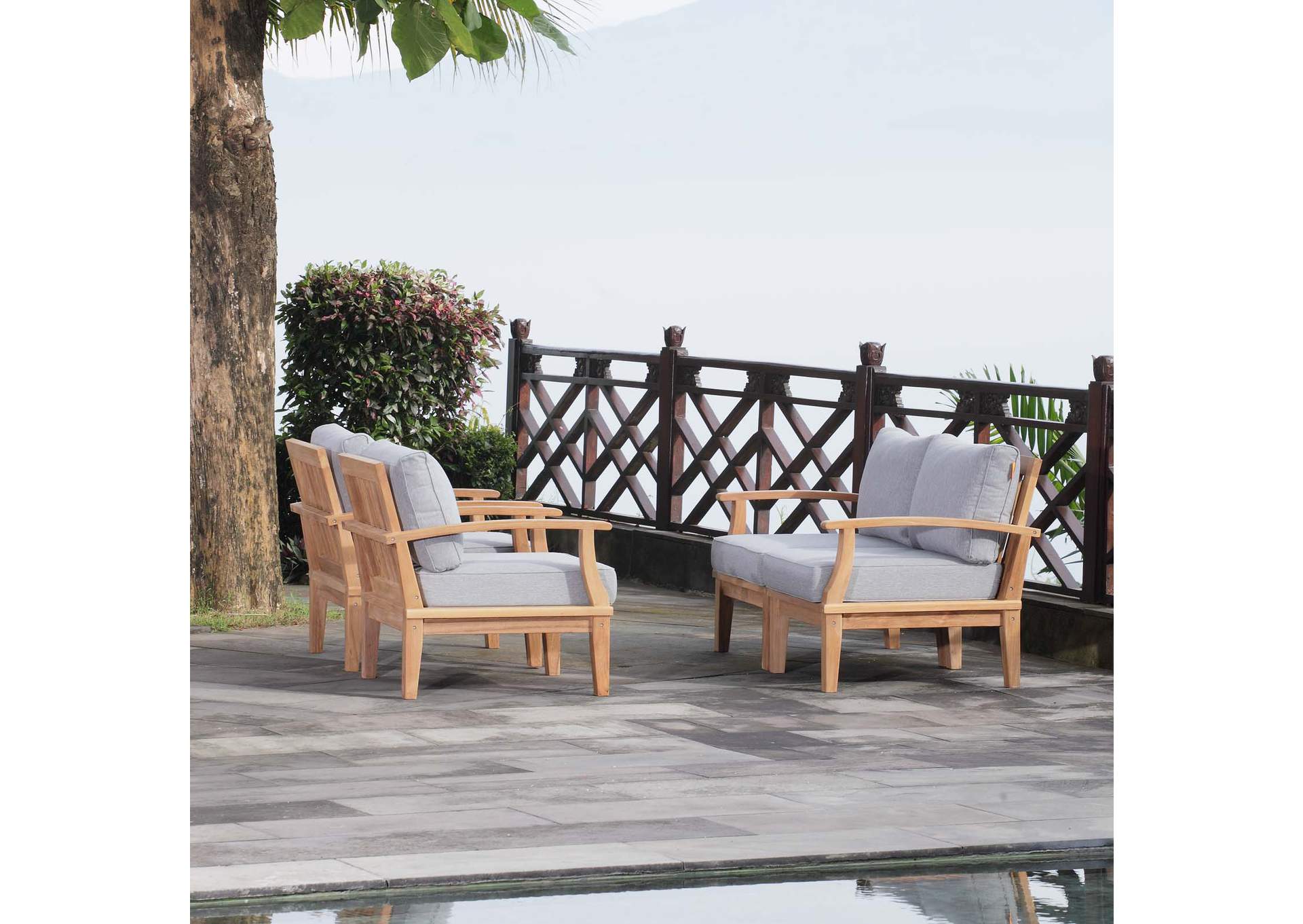 Marina Natural Gray 4 Piece Outdoor Patio Teak Set,Modway