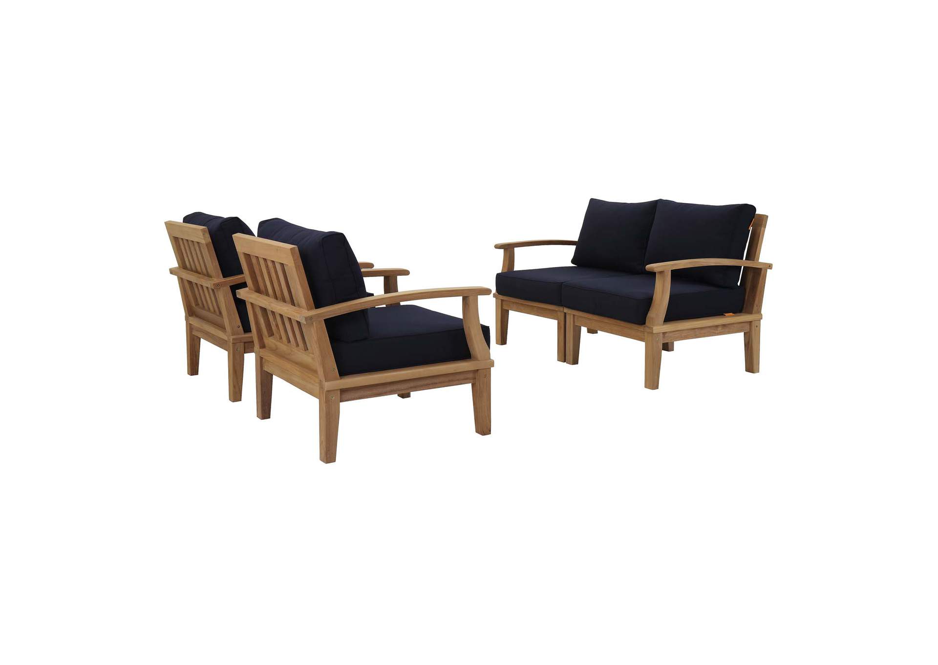 Marina Natural Navy 4 Piece Outdoor Patio Teak Set,Modway