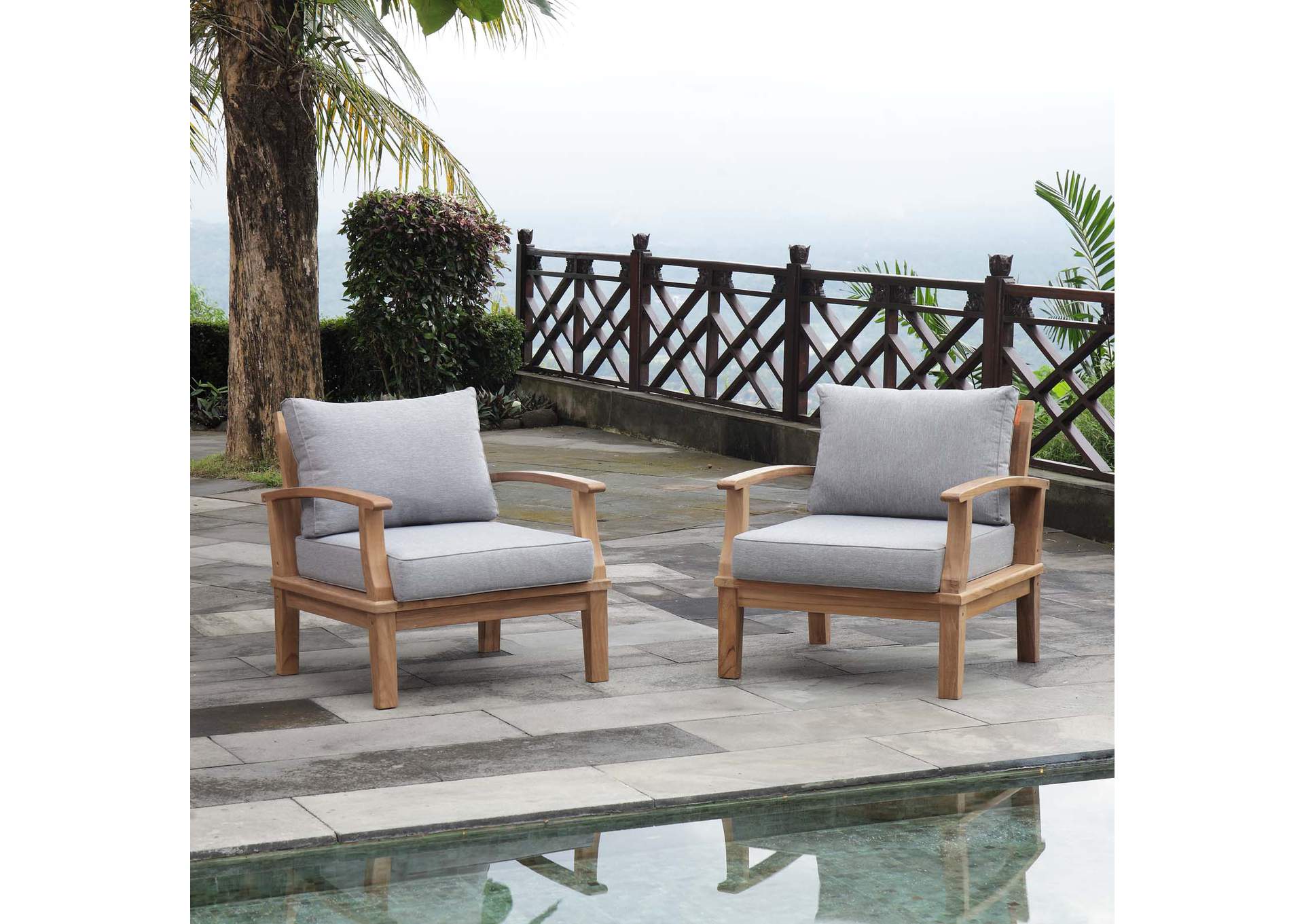 Natural Gray Marina 2 Piece Outdoor Patio Teak Set,Modway