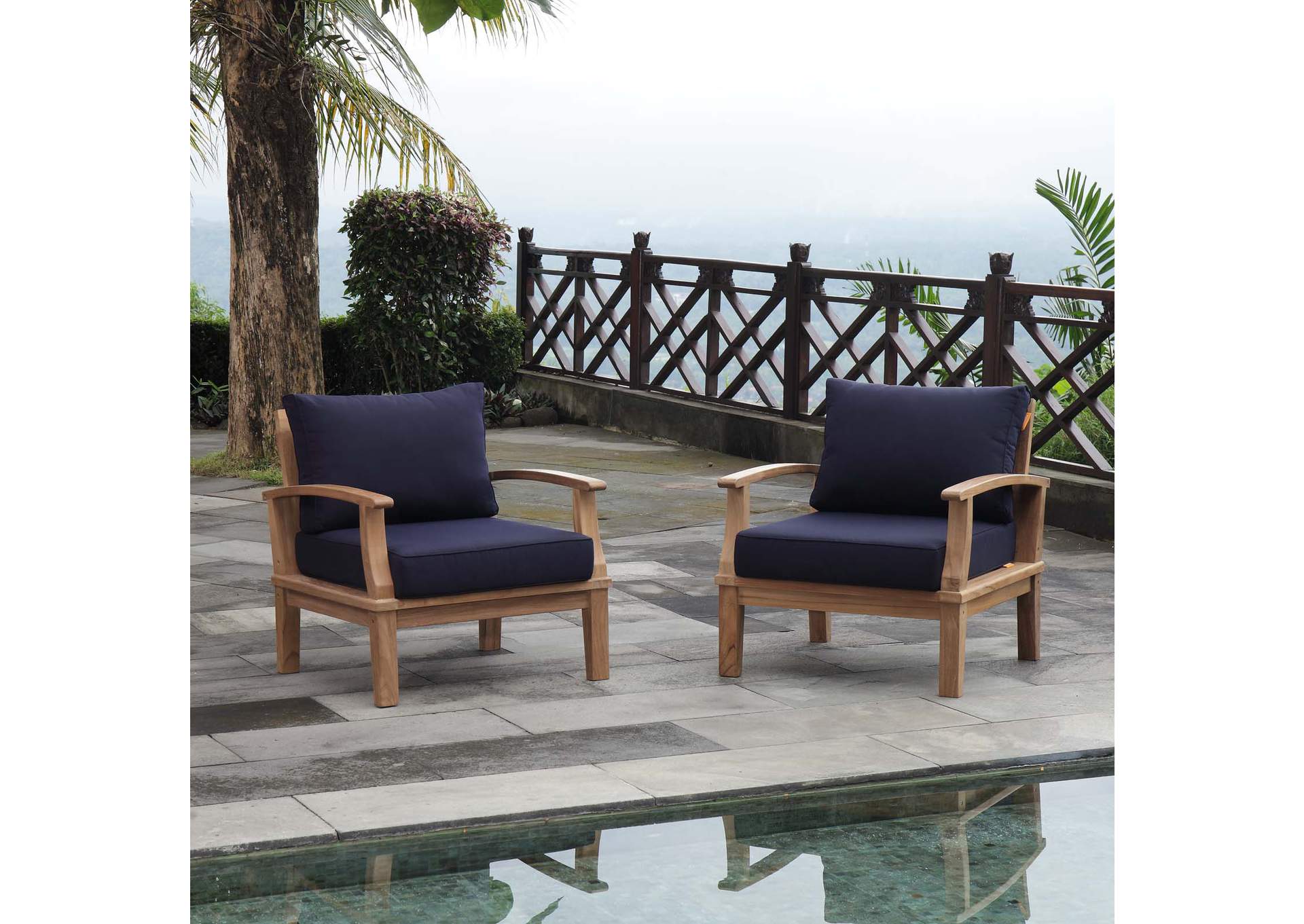 Marina Natural Navy 2 Piece Outdoor Patio Teak Set,Modway