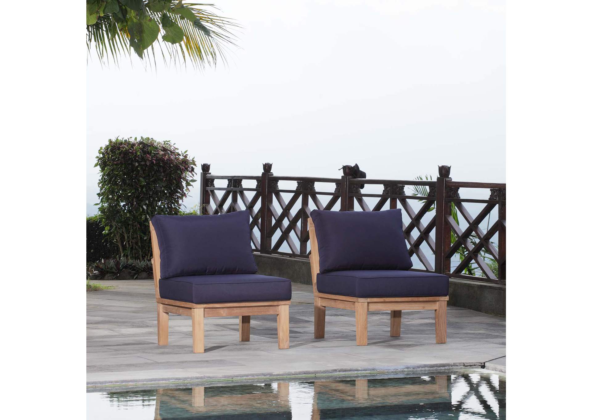 Marina Natural Navy 2 Piece Outdoor Patio Teak Set,Modway