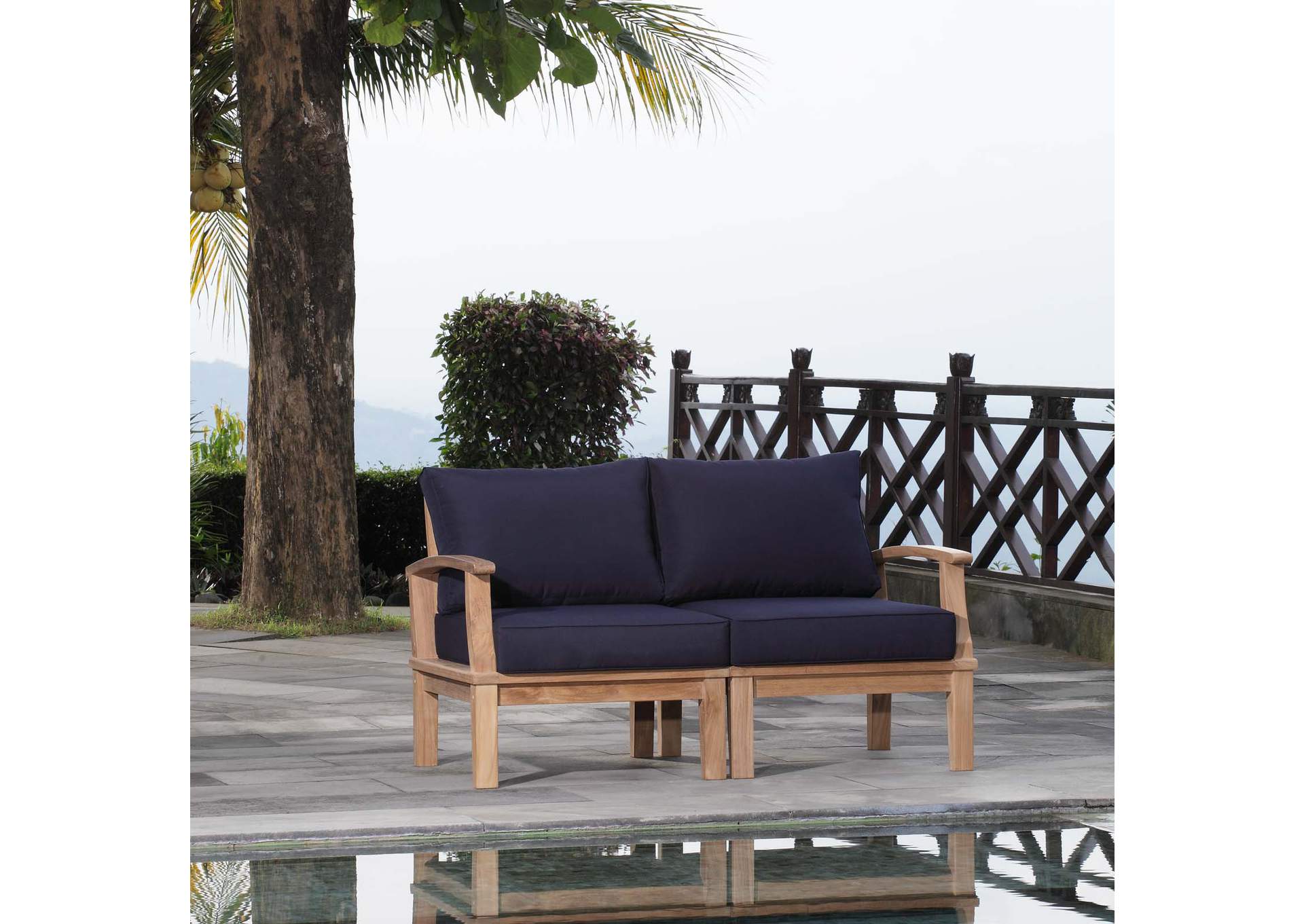 Marina Natural Navy 2 Piece Outdoor Patio Teak Set,Modway