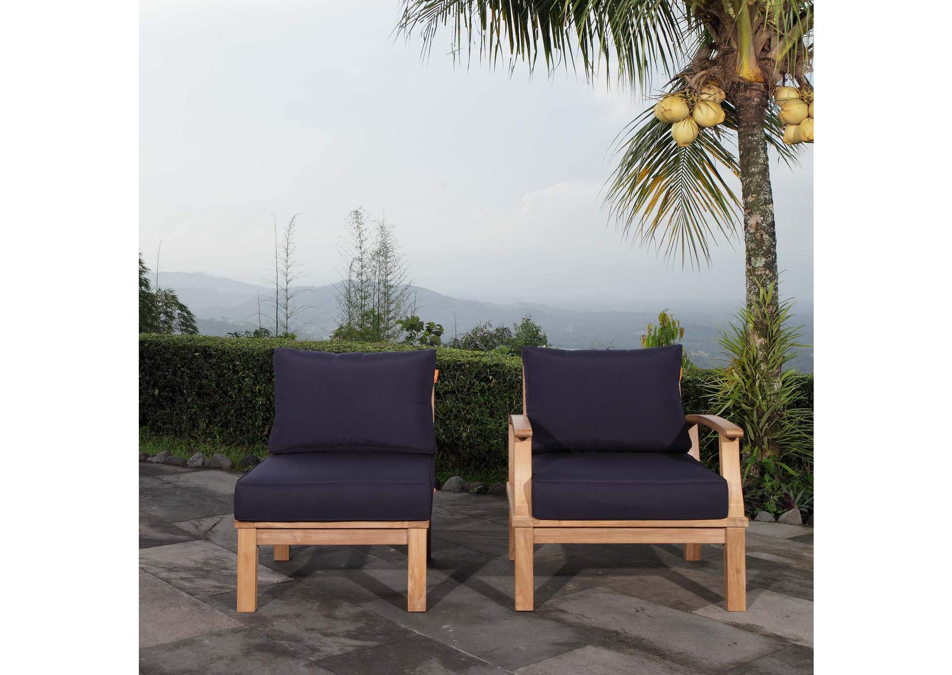 Marina Natural Navy 2 Piece Outdoor Patio Teak Set,Modway