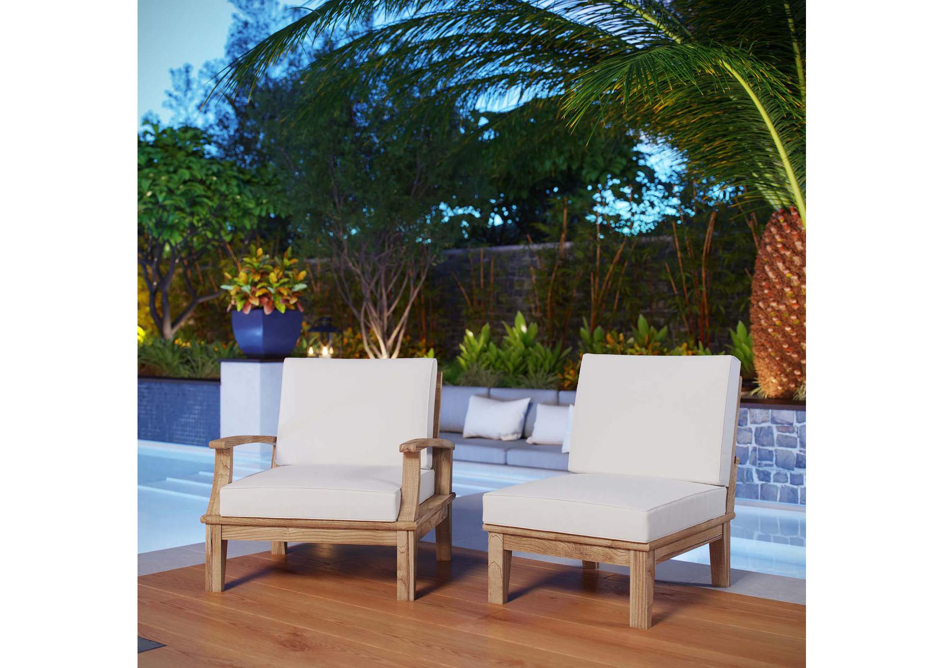 Marina Natural White 2 Piece Outdoor Patio Teak Set,Modway