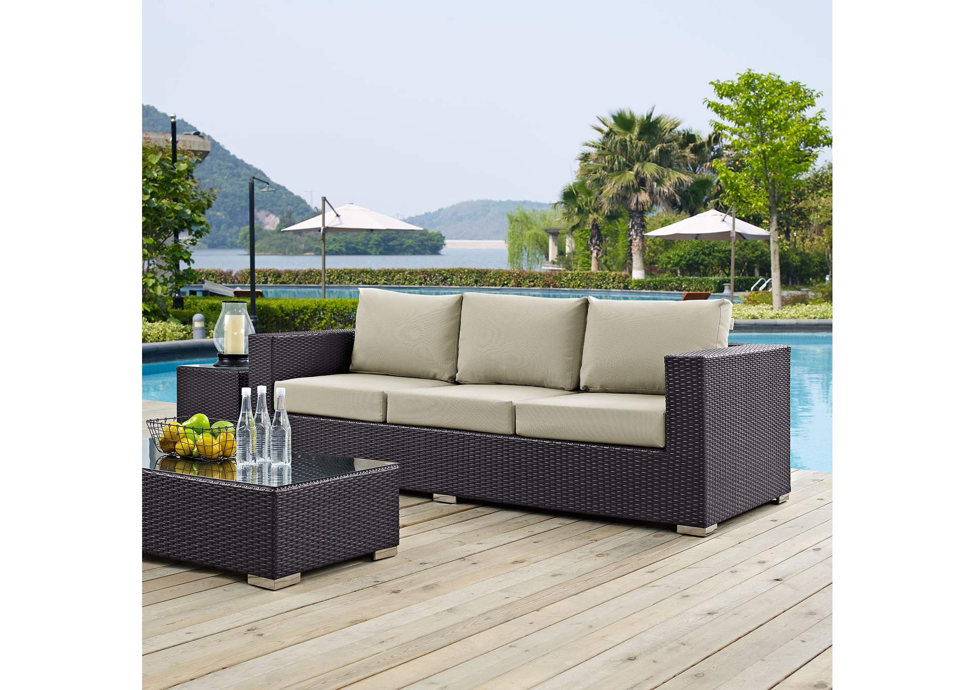 Espresso Beige Convene Outdoor Patio Sofa,Modway