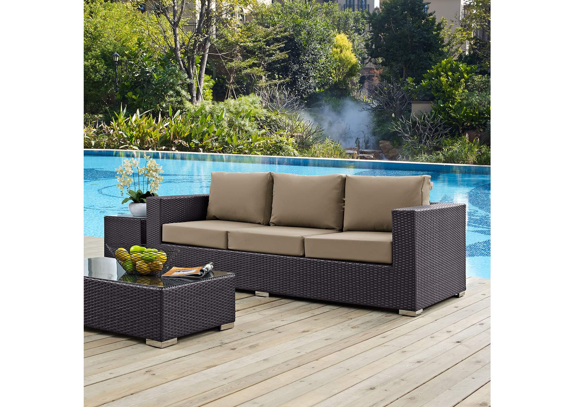 Convene Espresso Mocha Outdoor Patio Sofa,Modway