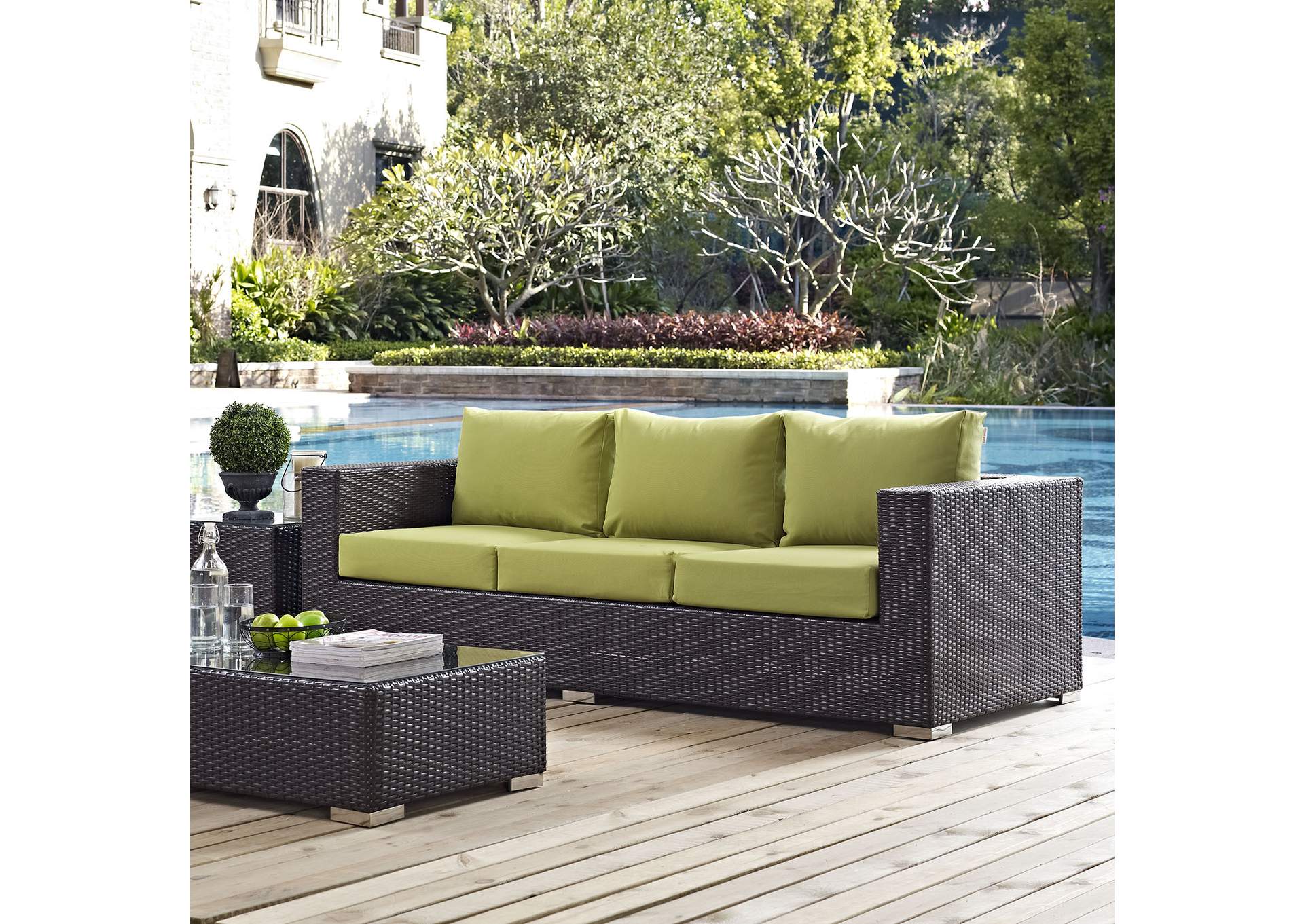 Espresso Peridot Convene Outdoor Patio Sofa,Modway