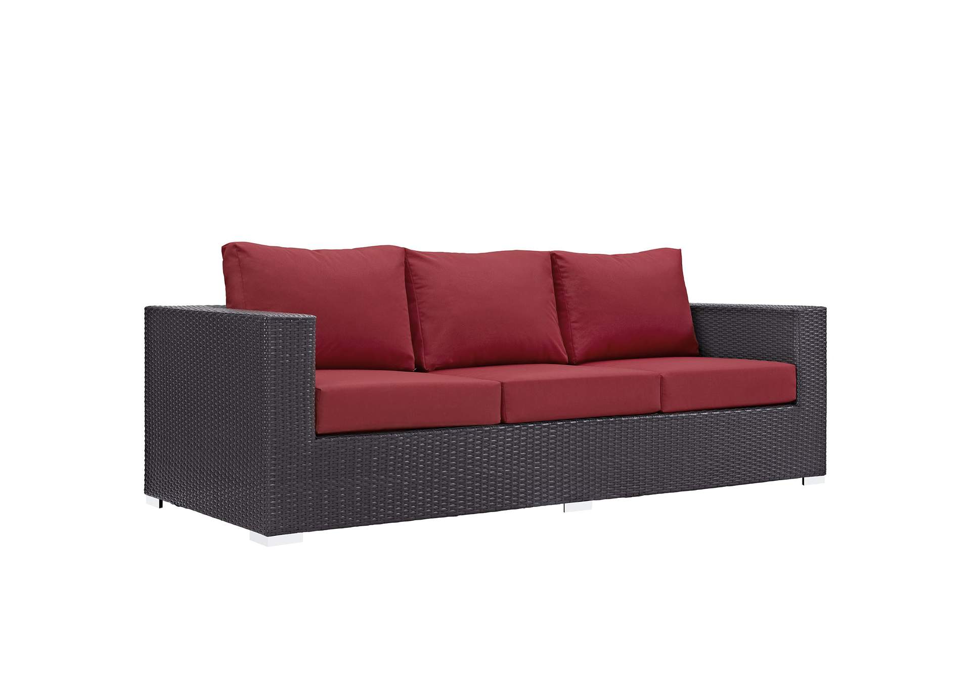 Espresso Red Convene Outdoor Patio Sofa,Modway