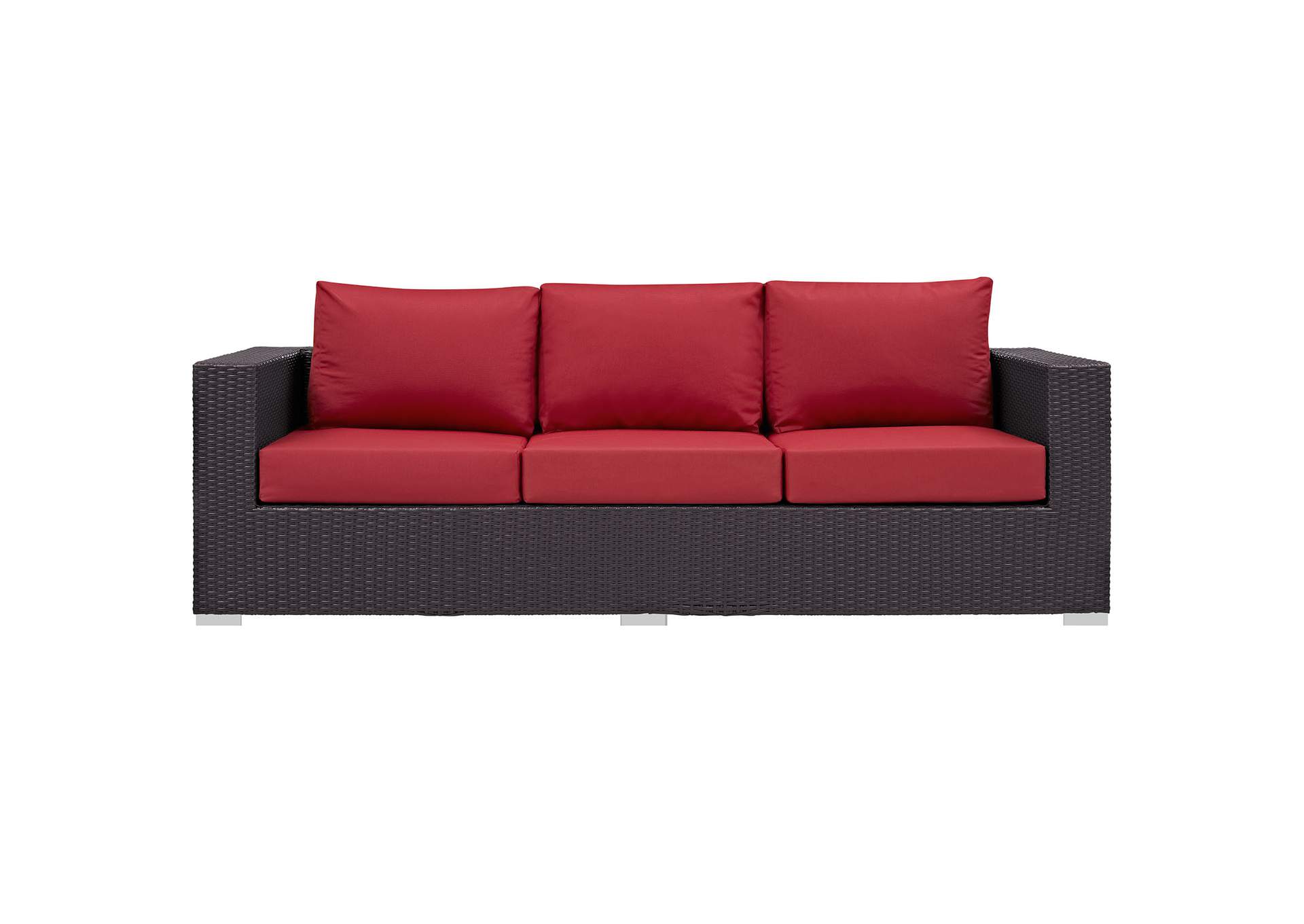 Espresso Red Convene Outdoor Patio Sofa,Modway