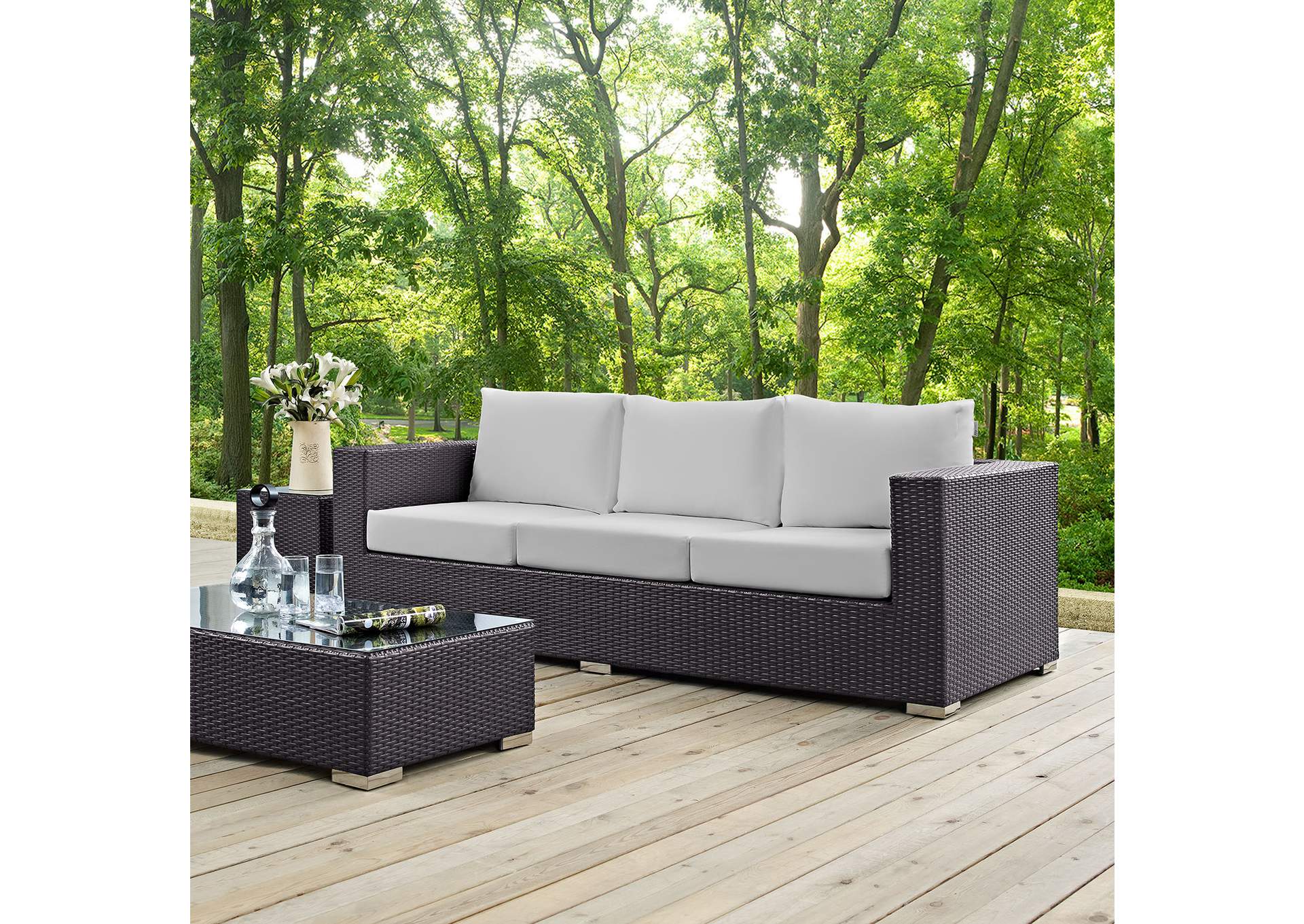 Espresso White Convene Outdoor Patio Sofa,Modway