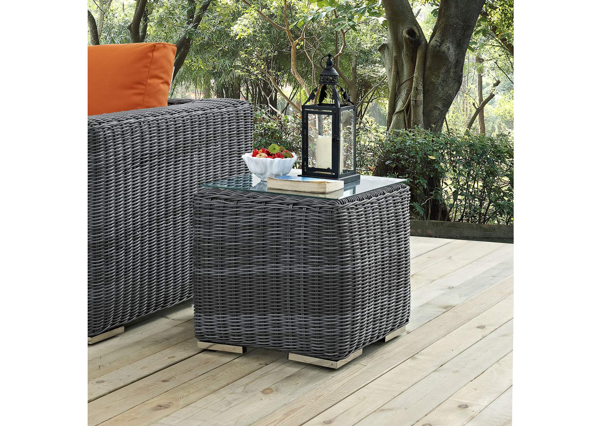 Gray Summon Outdoor Patio Glass Top Side Table,Modway