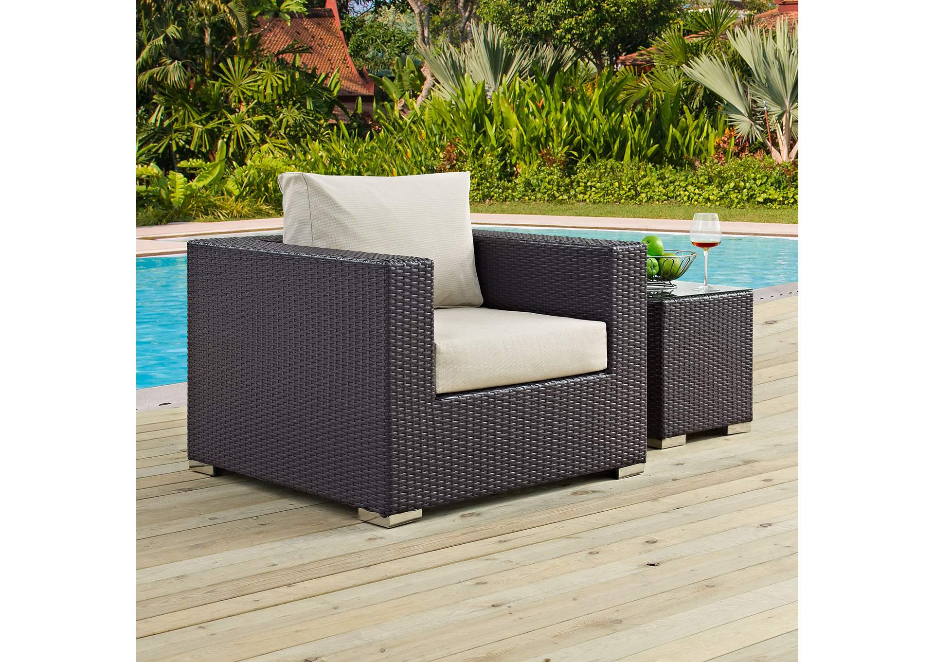 Espresso Beige Convene Outdoor Patio Armchair,Modway