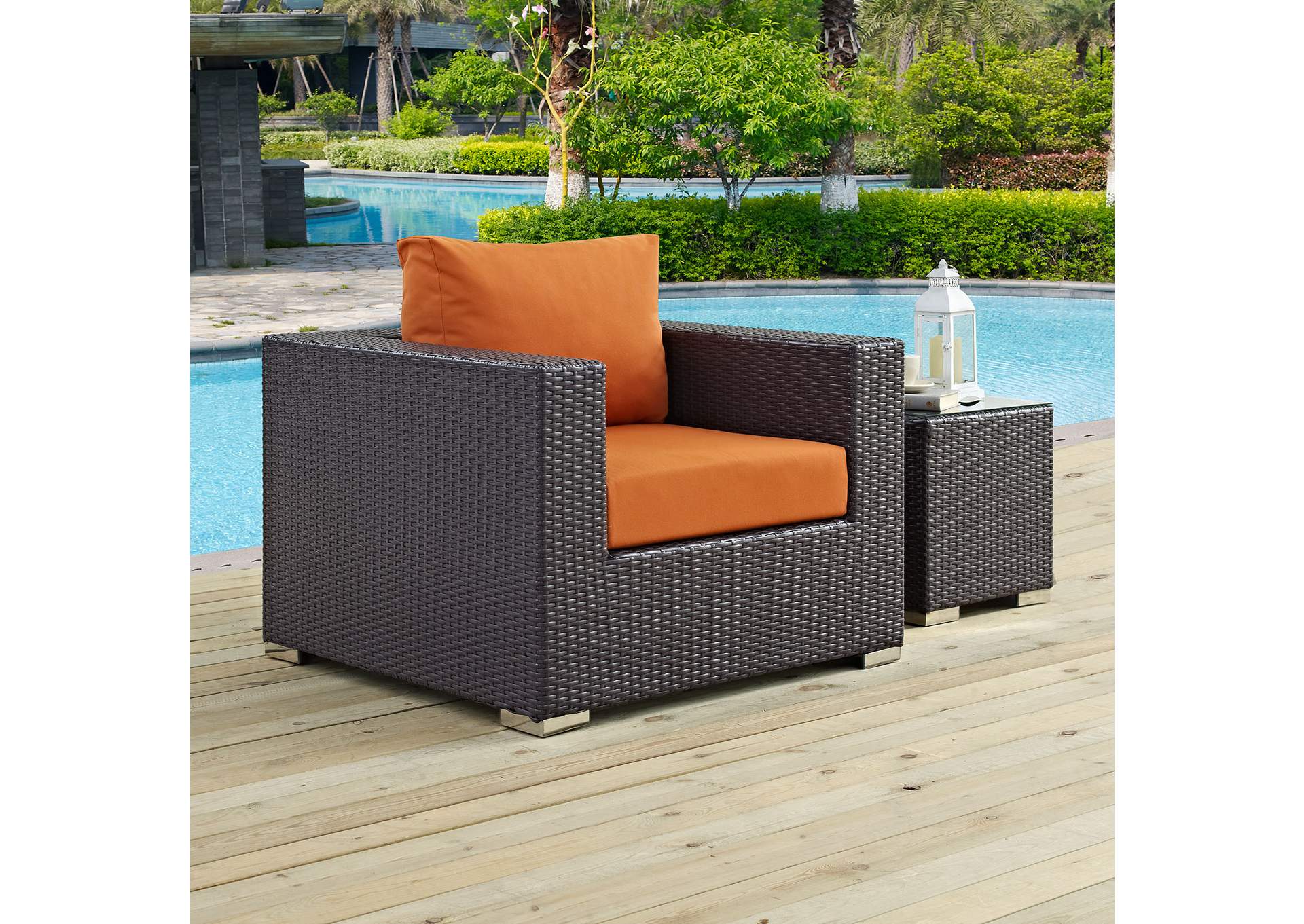 Espresso Orange Convene Outdoor Patio Armchair,Modway